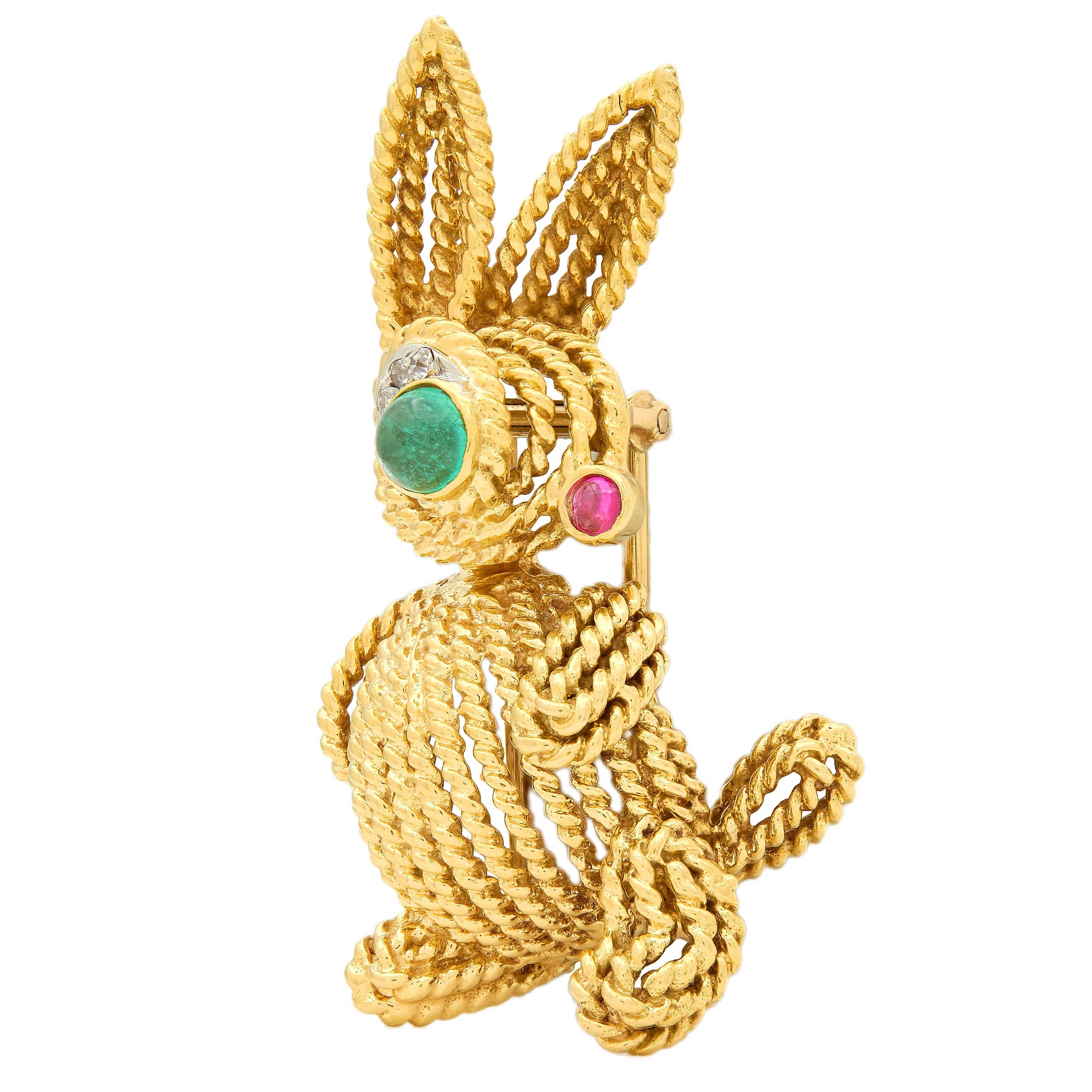 Van Cleef & Arpels Multi-Gem 18K Platinum Vintage Charming Animals Bunny Brooch