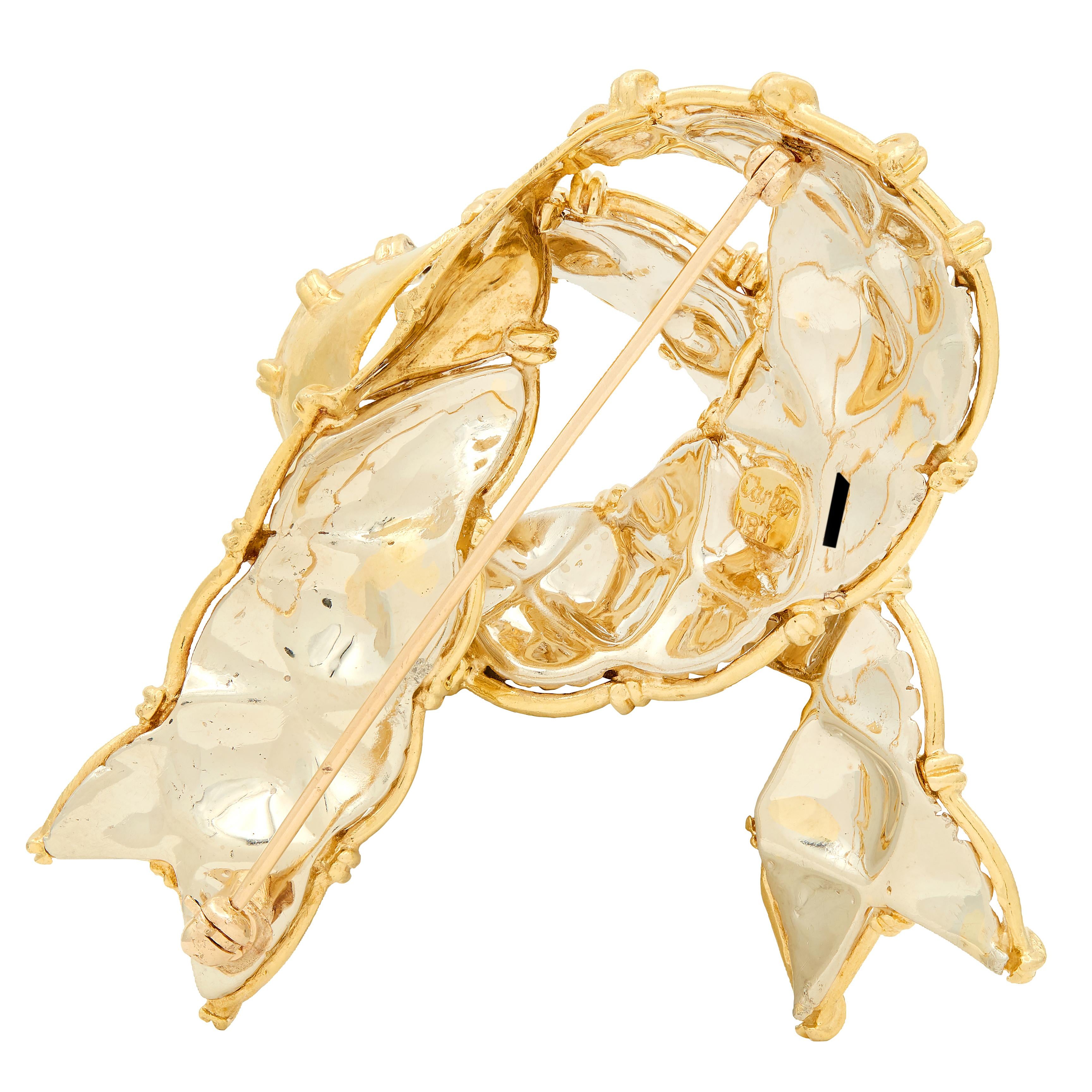 Cartier 1950's 18 Karat Two-Tone Yellow White Gold Vintage Ribbon Brooch