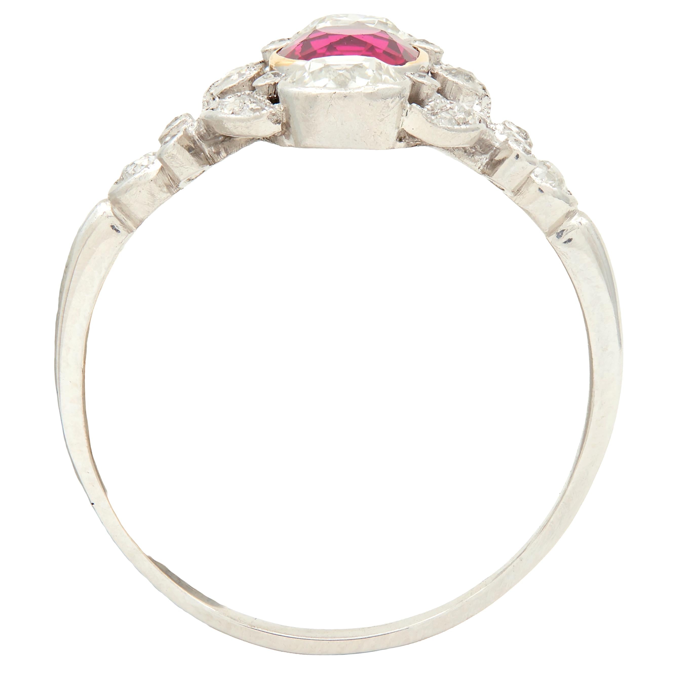 J.E. Caldwell Ruby Diamond Platinum 18K Gold Antique Foliate Dinner Ring GIA