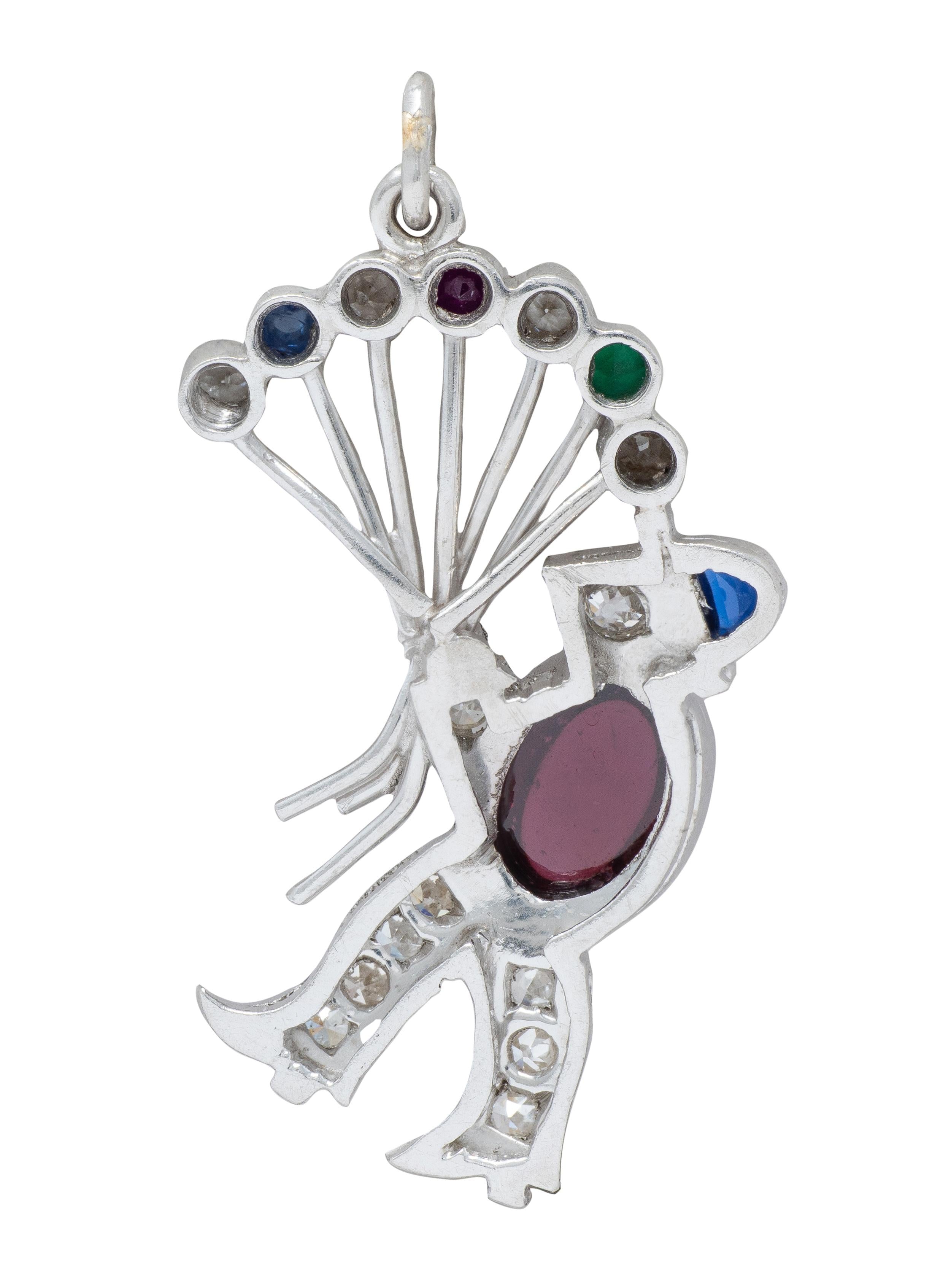 Art Deco Multi-Gem Platinum Vintage Man With Balloon Charm
