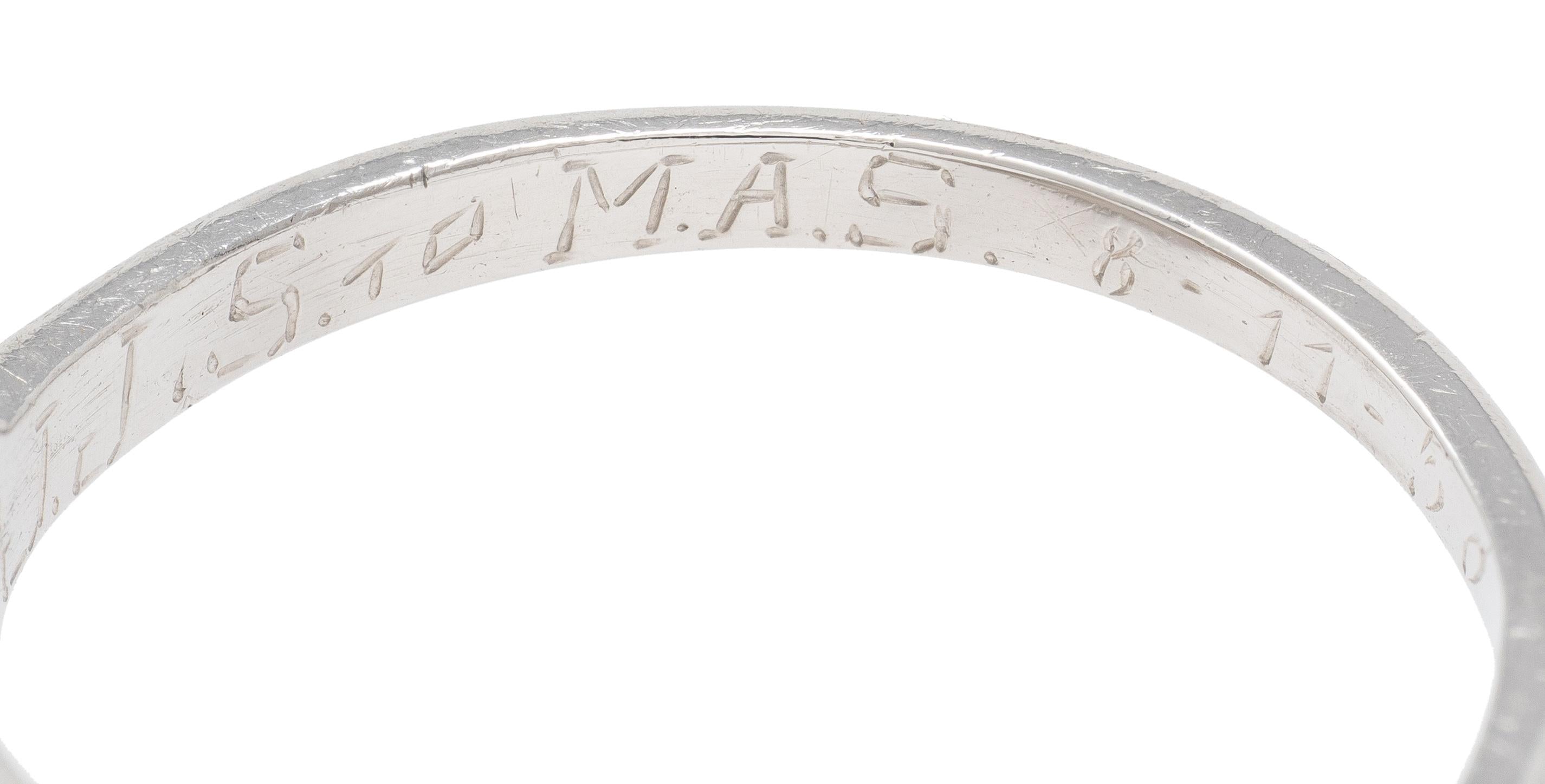 Mid-Century 1.11 CTW Diamond Platinum Scrolling Ribbon Vintage Engagement Ring