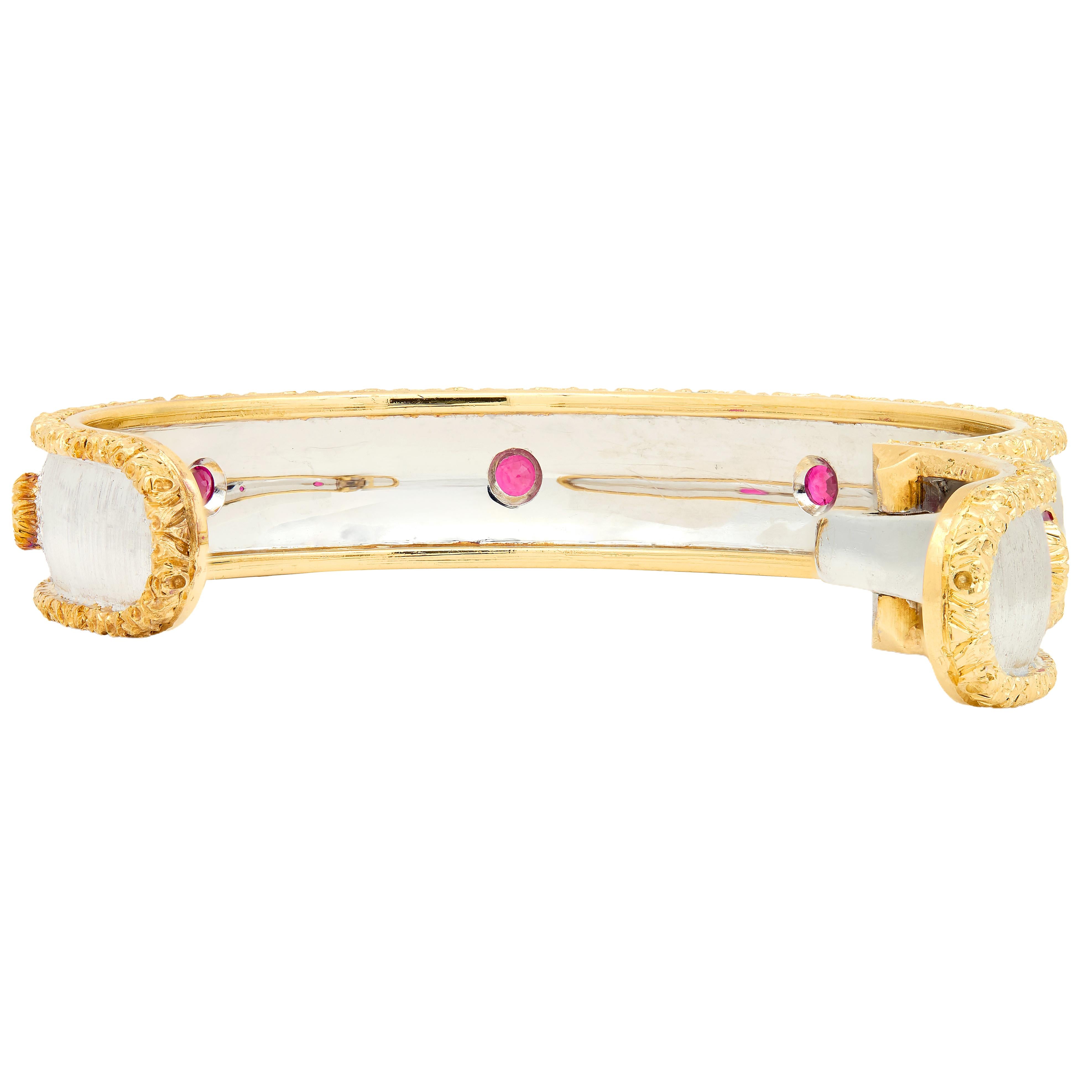 Buccellati Ruby 18K Two-Tone White Yellow Gold Vintage Macri Capri Cuff Bracelet