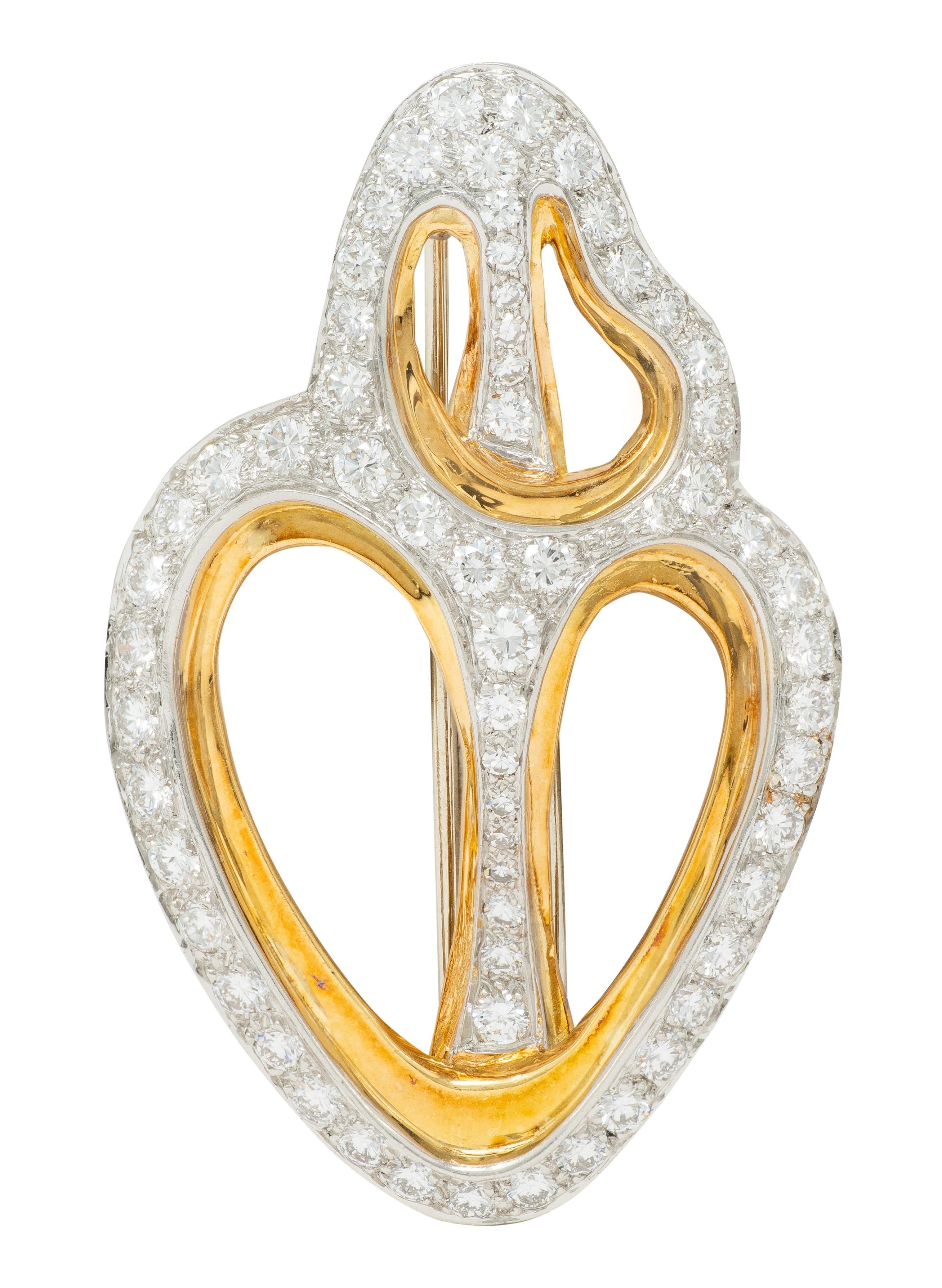 Angela Cummings Tiffany & Co. 1980 Diamond Platinum 18K Vintage Seashell Brooch