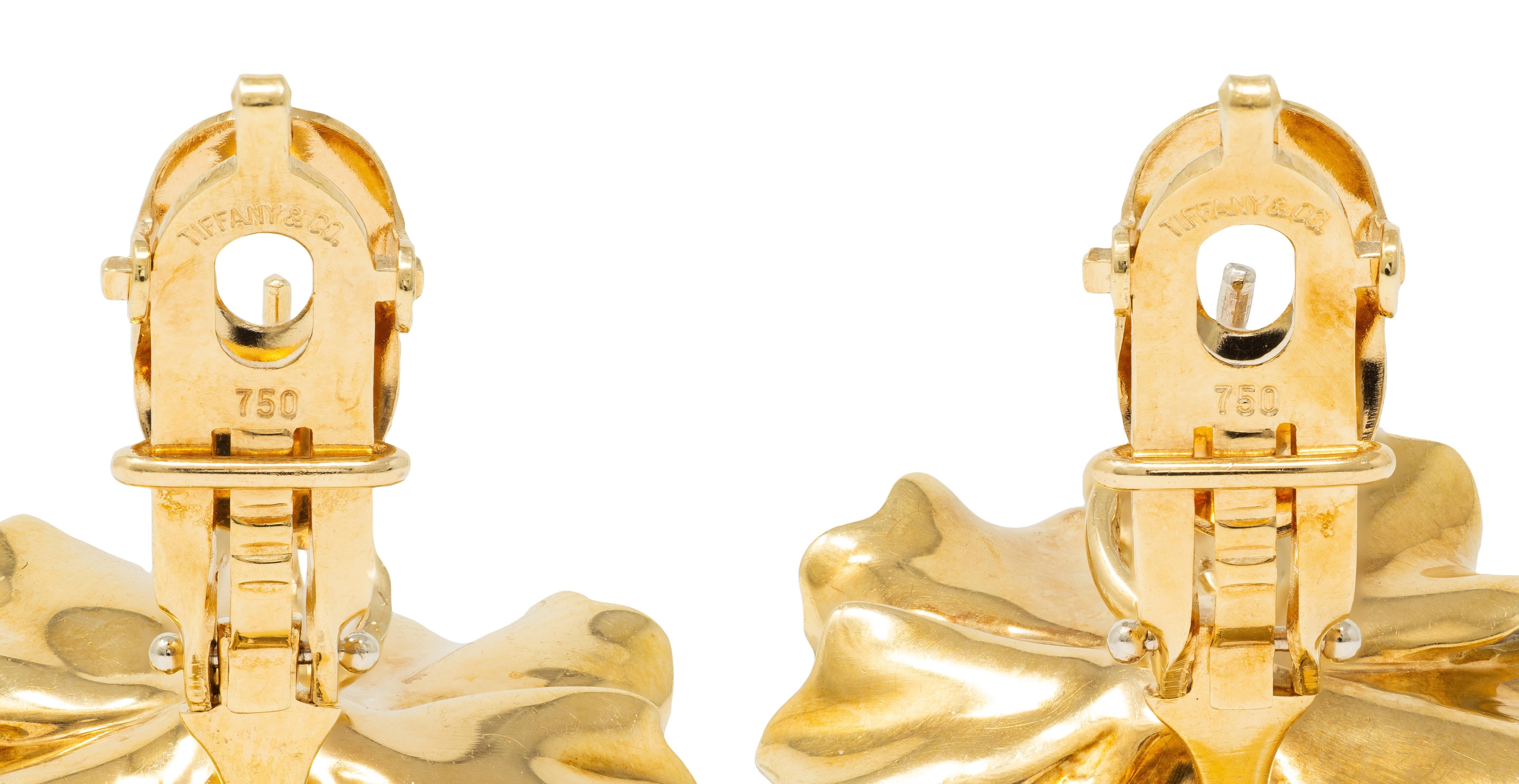 Tiffany & Co. Diamond 18 Karat Yellow Gold Vintage Alpine Rose Flower Earrings