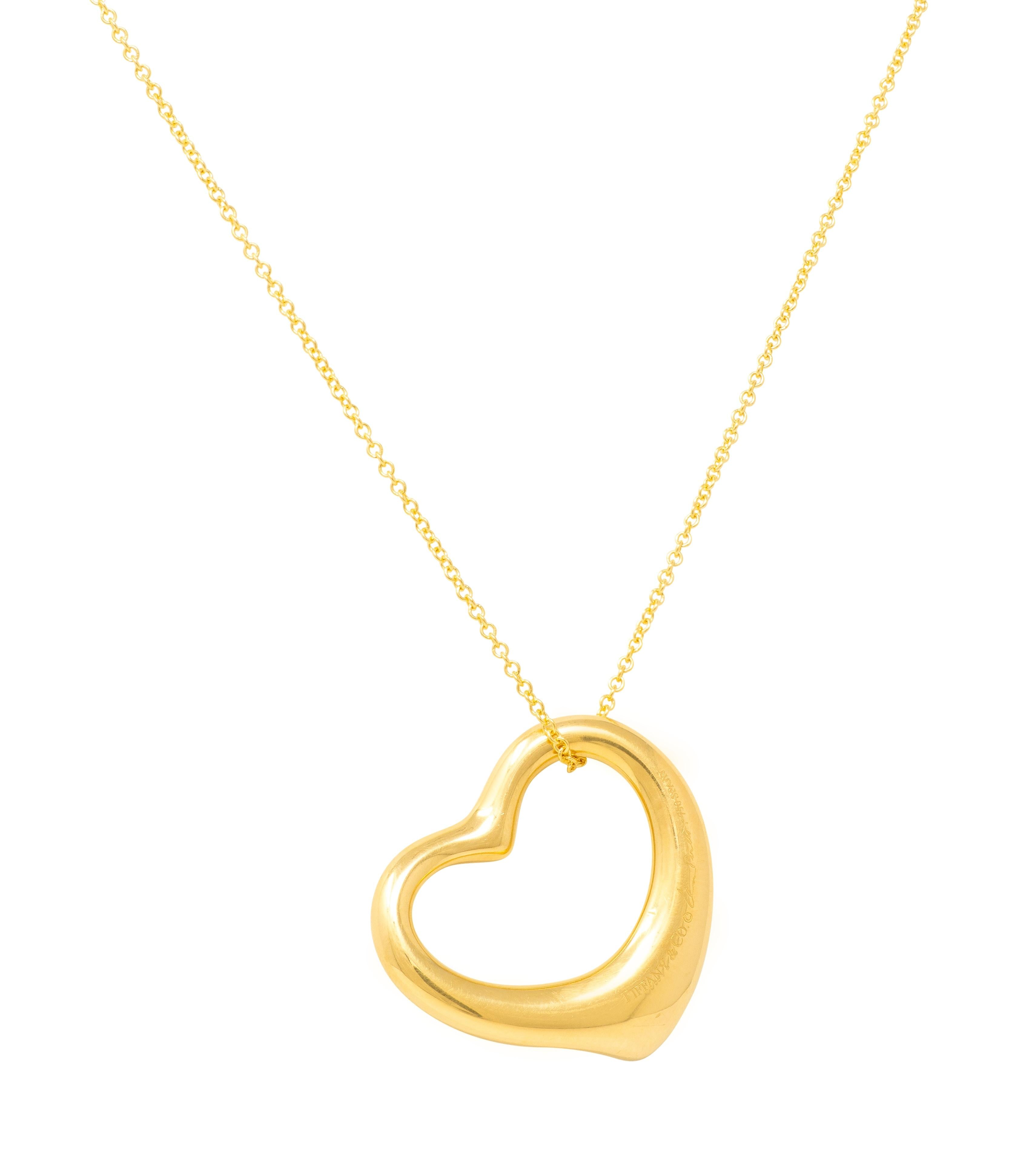 Tiffany & Co. Elsa Peretti Diamond 18K Gold Open Heart Pendant Necklace
