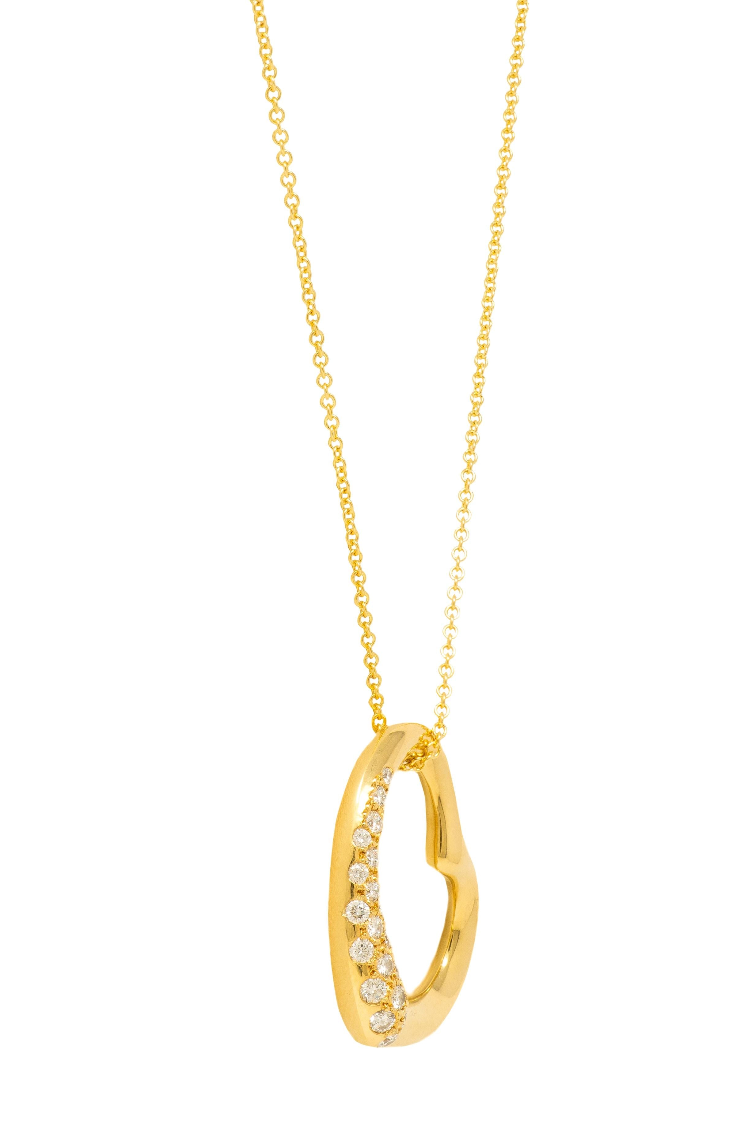 Tiffany & Co. Elsa Peretti Diamond 18K Gold Open Heart Pendant Necklace