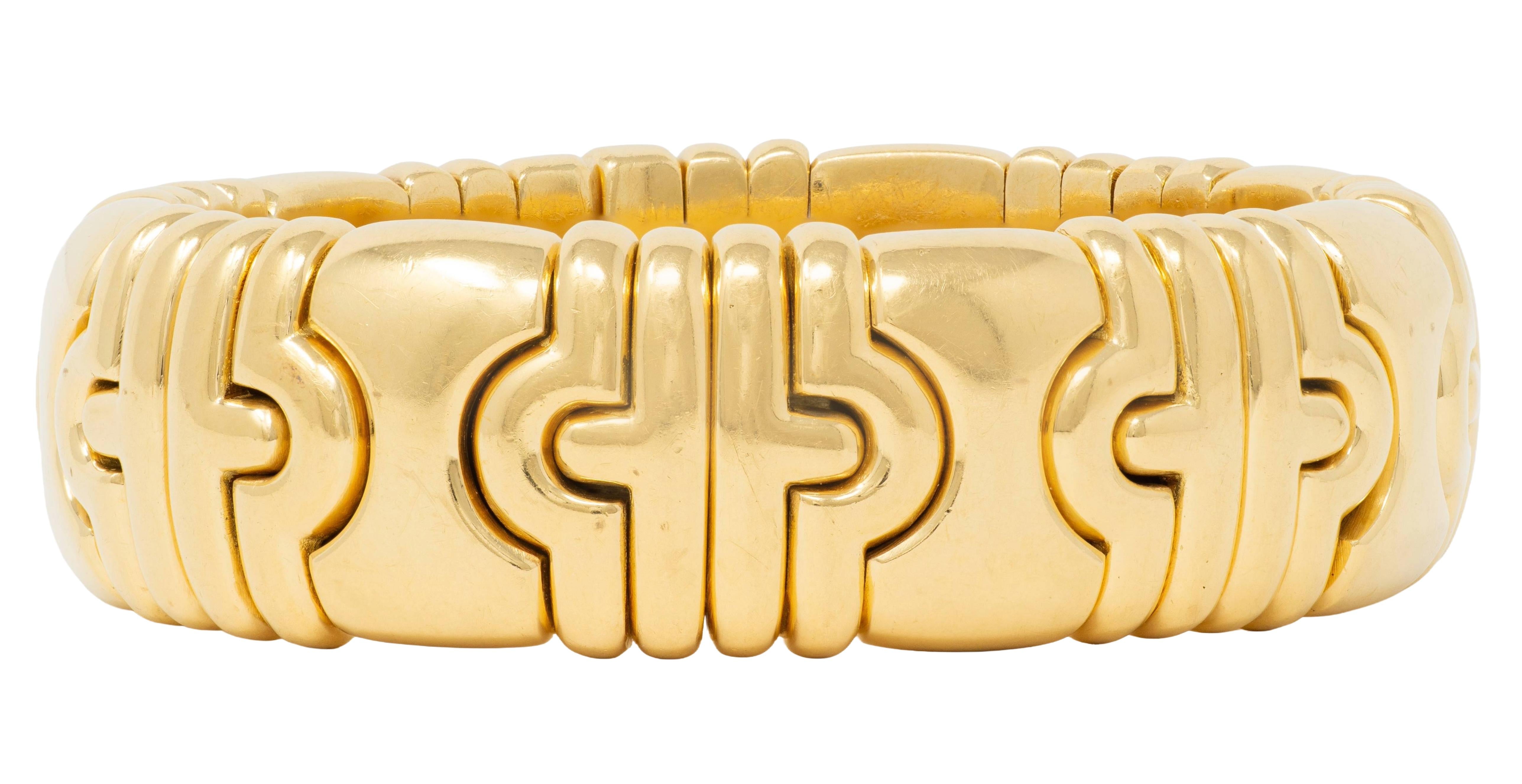 Bulgari 1980's 18 Karat Yellow Gold Wide Vintage Parentesi Tubogas Cuff Bracelet
