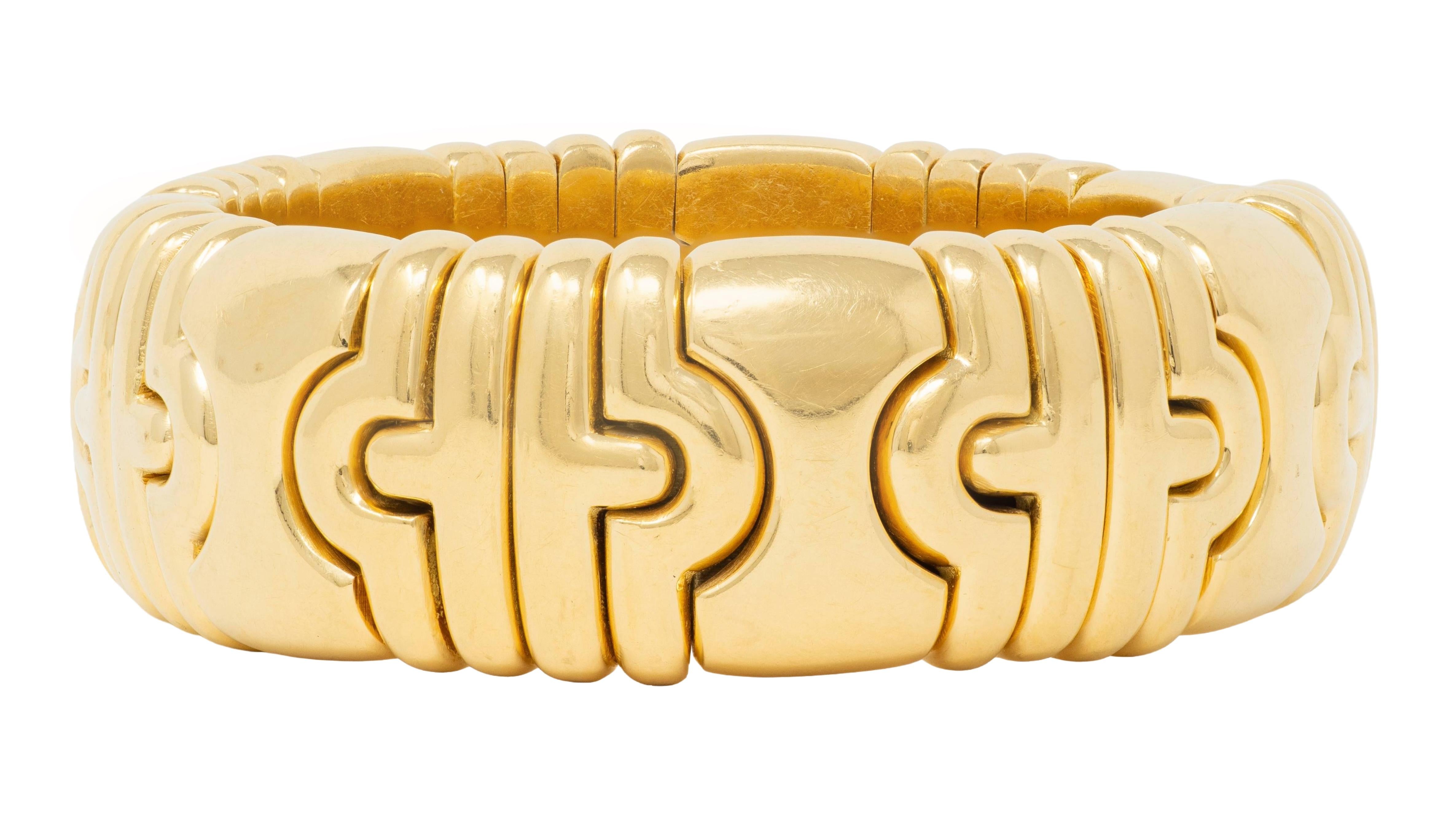 Bulgari 1980's 18 Karat Yellow Gold Wide Vintage Parentesi Tubogas Cuff Bracelet