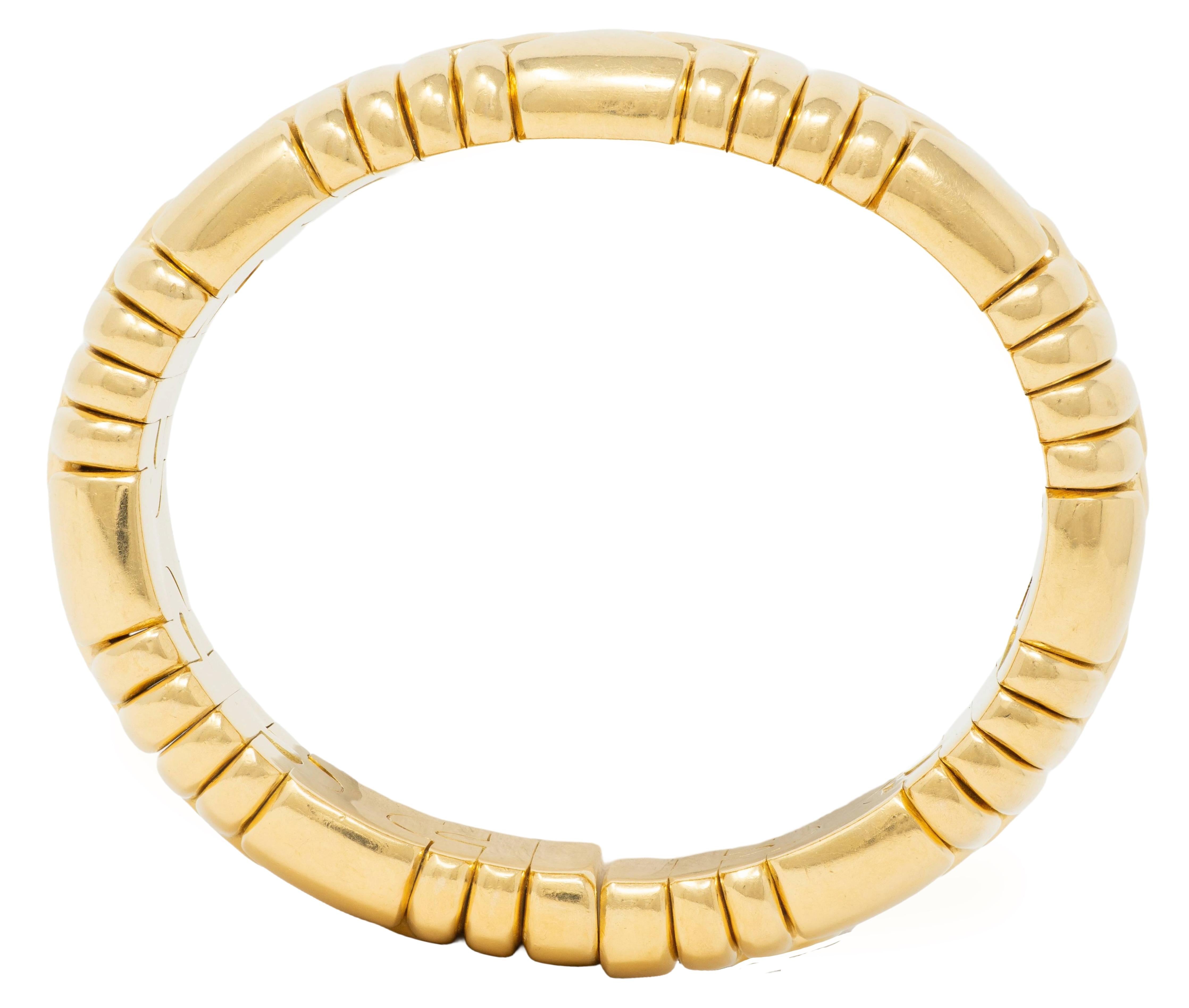 Bulgari 1980's 18 Karat Yellow Gold Wide Vintage Parentesi Tubogas Cuff Bracelet