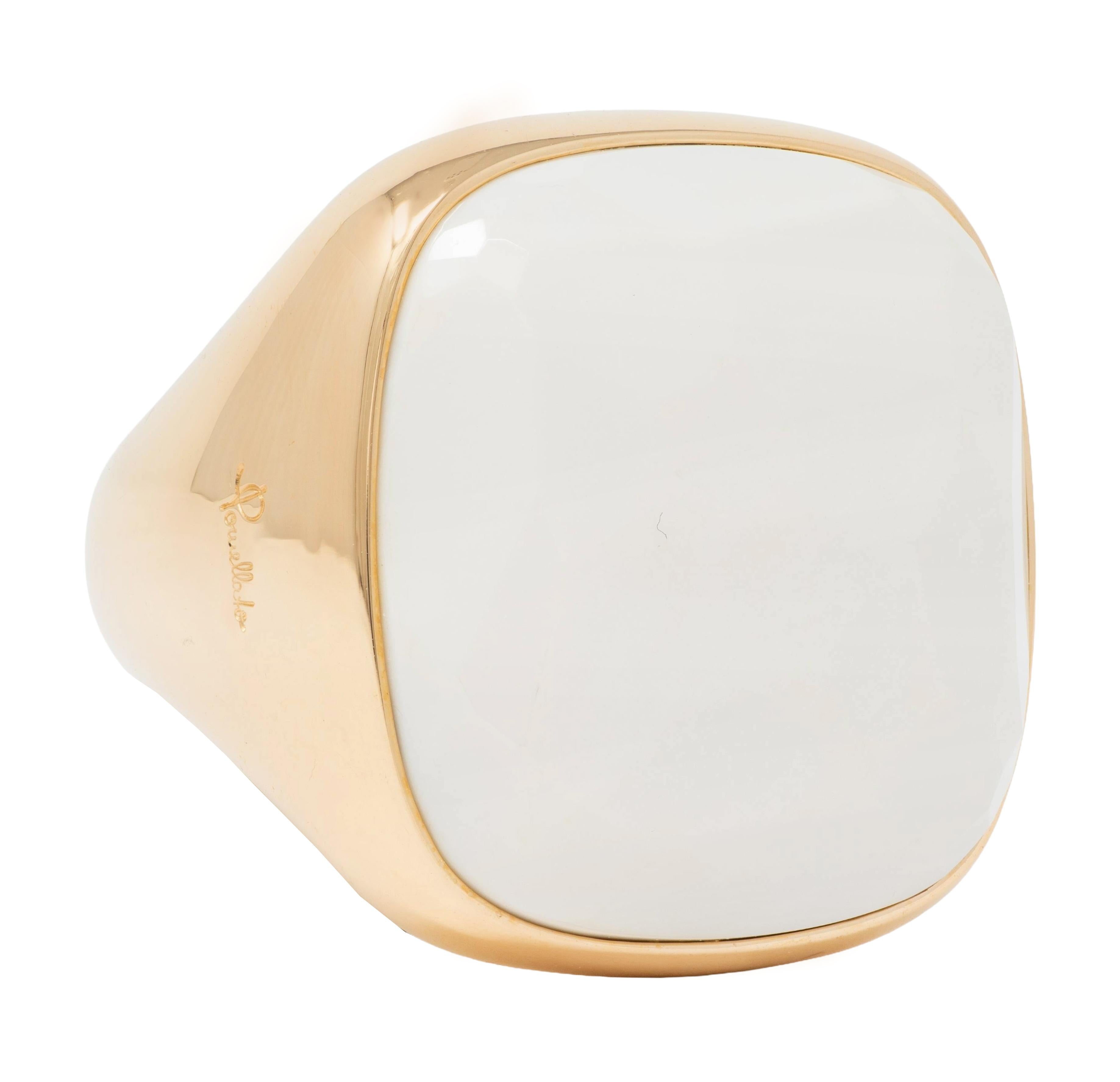 Pomellato Contemporary White Chalcedony 18K Yellow Gold Faceted Cocktail Ring