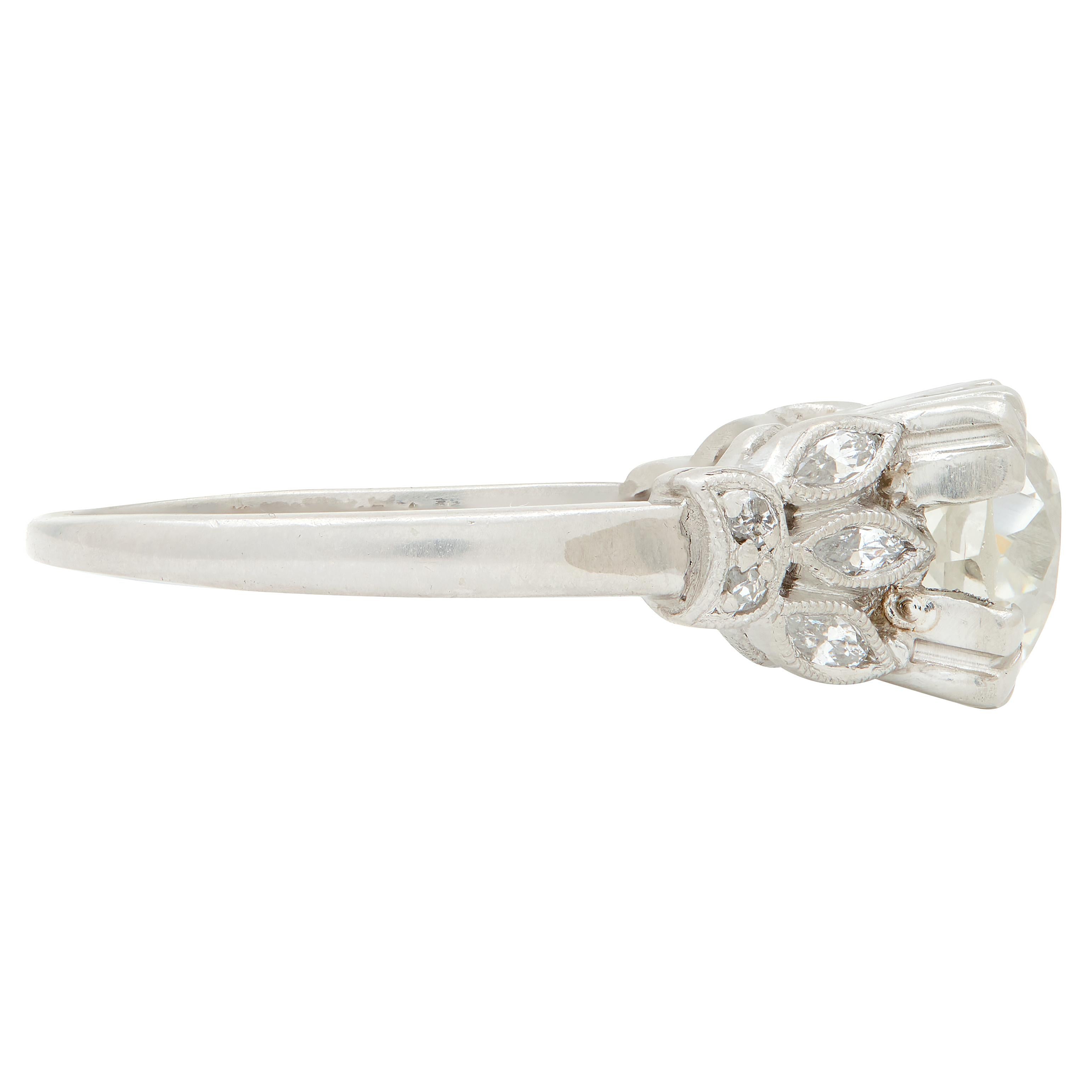 Art Deco 1930's 1.63 CTW Old European Cut Diamond Platinum Lotus Engagement Ring