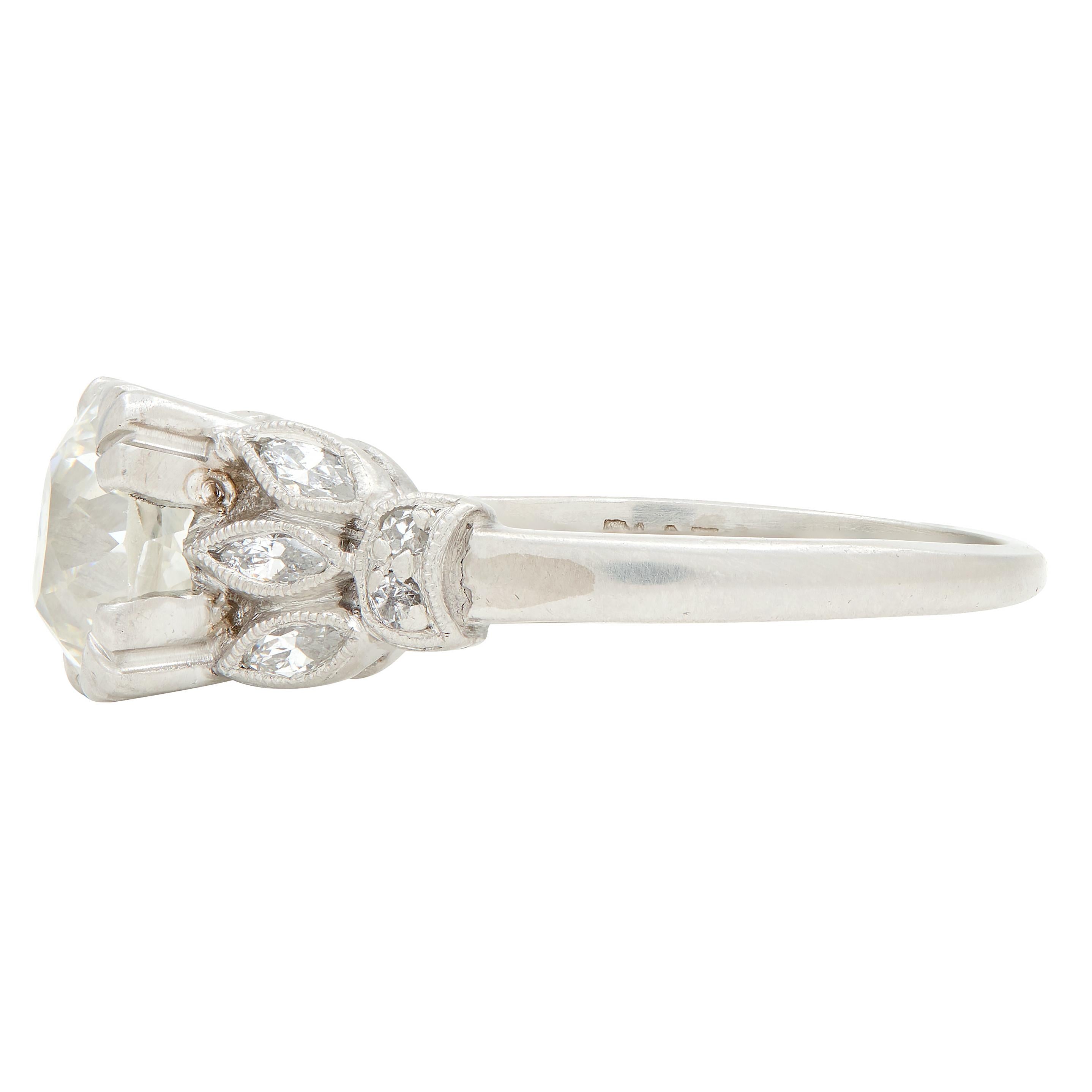 Art Deco 1930's 1.63 CTW Old European Cut Diamond Platinum Lotus Engagement Ring