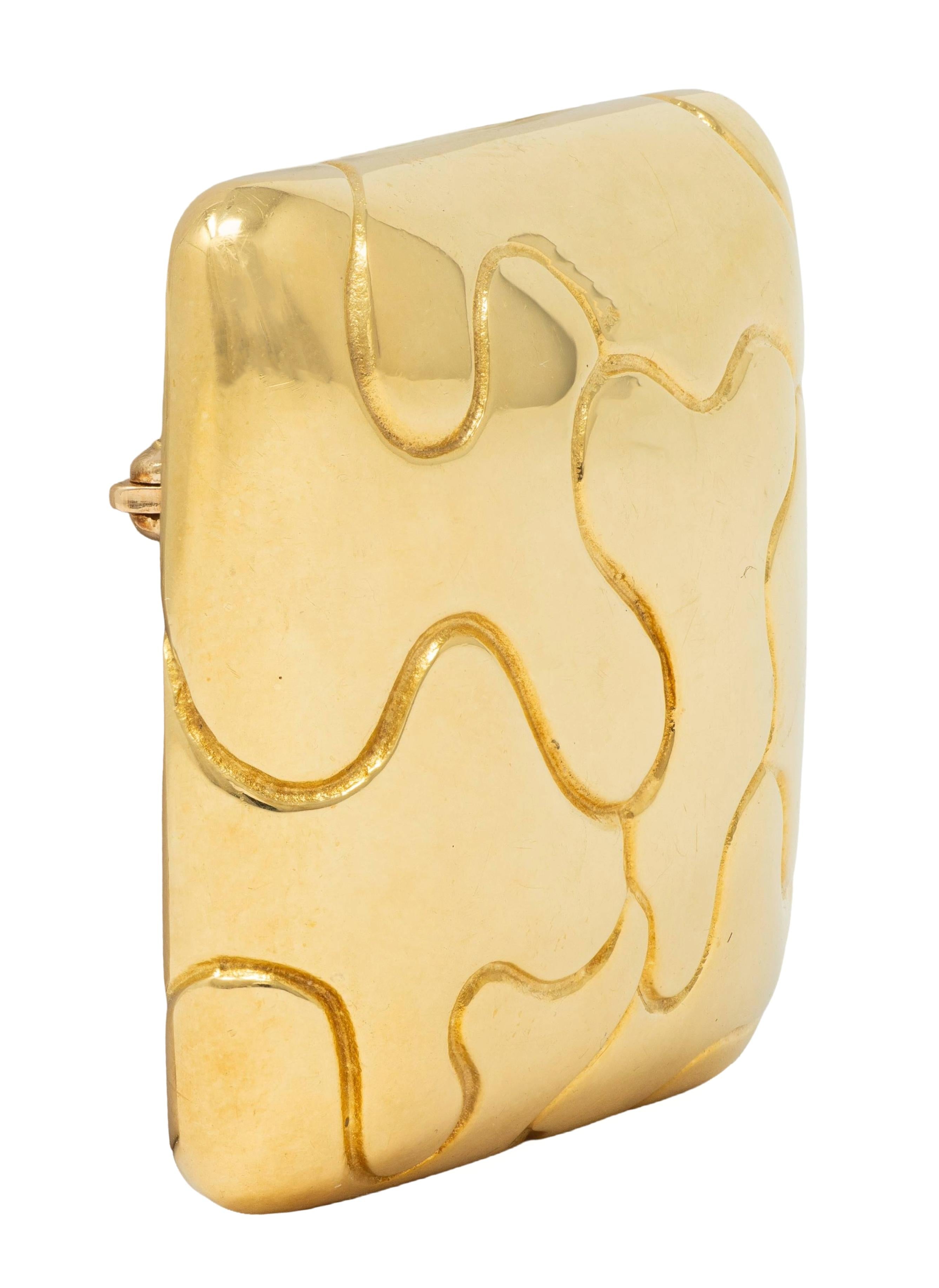 Tiffany & Co. 1980's 18 Karat Yellow Gold Vintage Squiggle Cushion Brooch