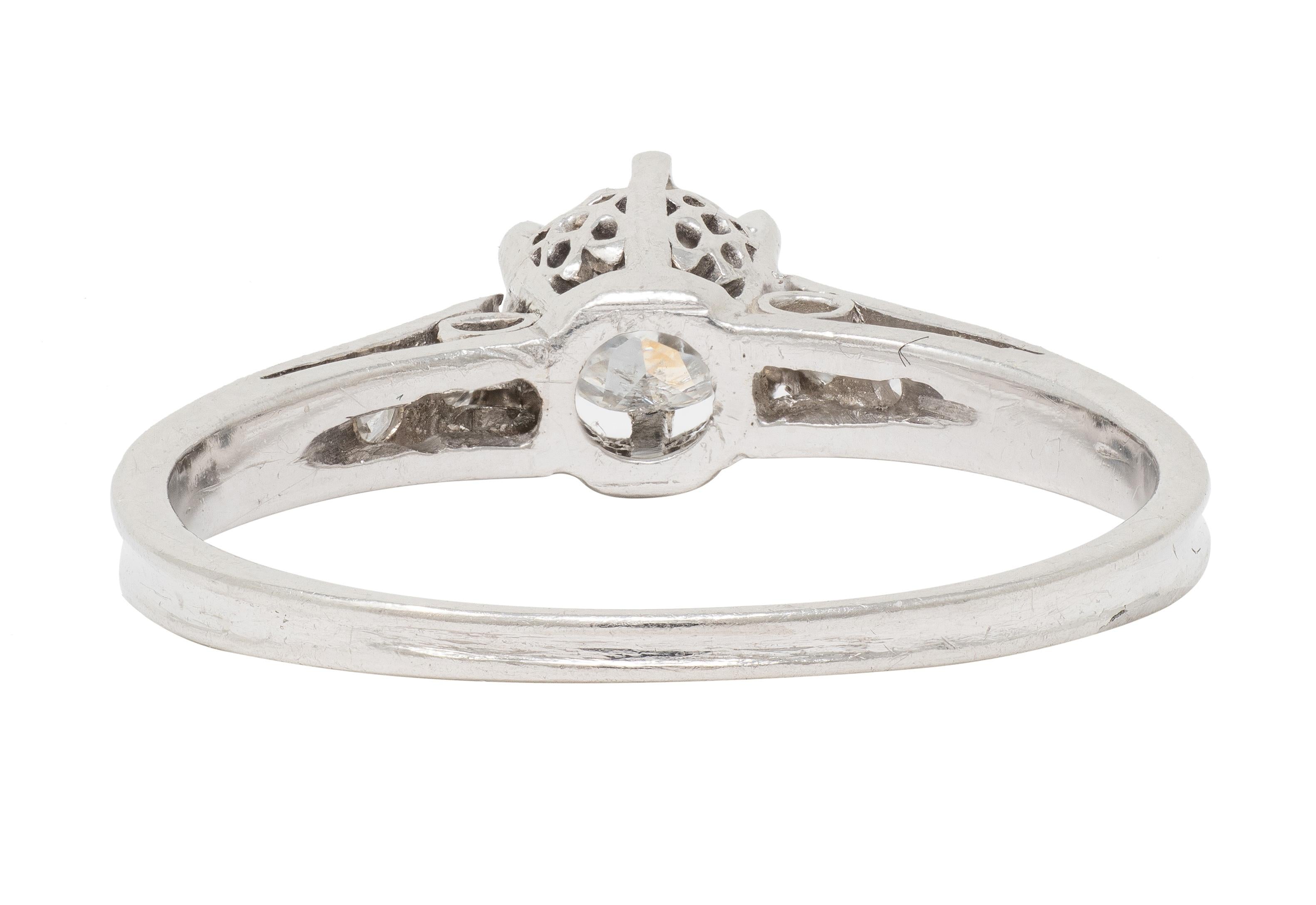 Art Deco Old Mine Cut Diamond Platinum Tulip Vintage Engagement Ring