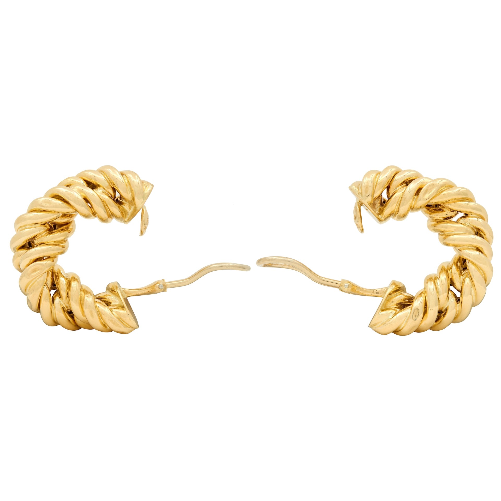 Tiffany & Co. 1980's 18 Karat Yellow Gold Vintage Twisting Hoop Ear-Clip Earrings