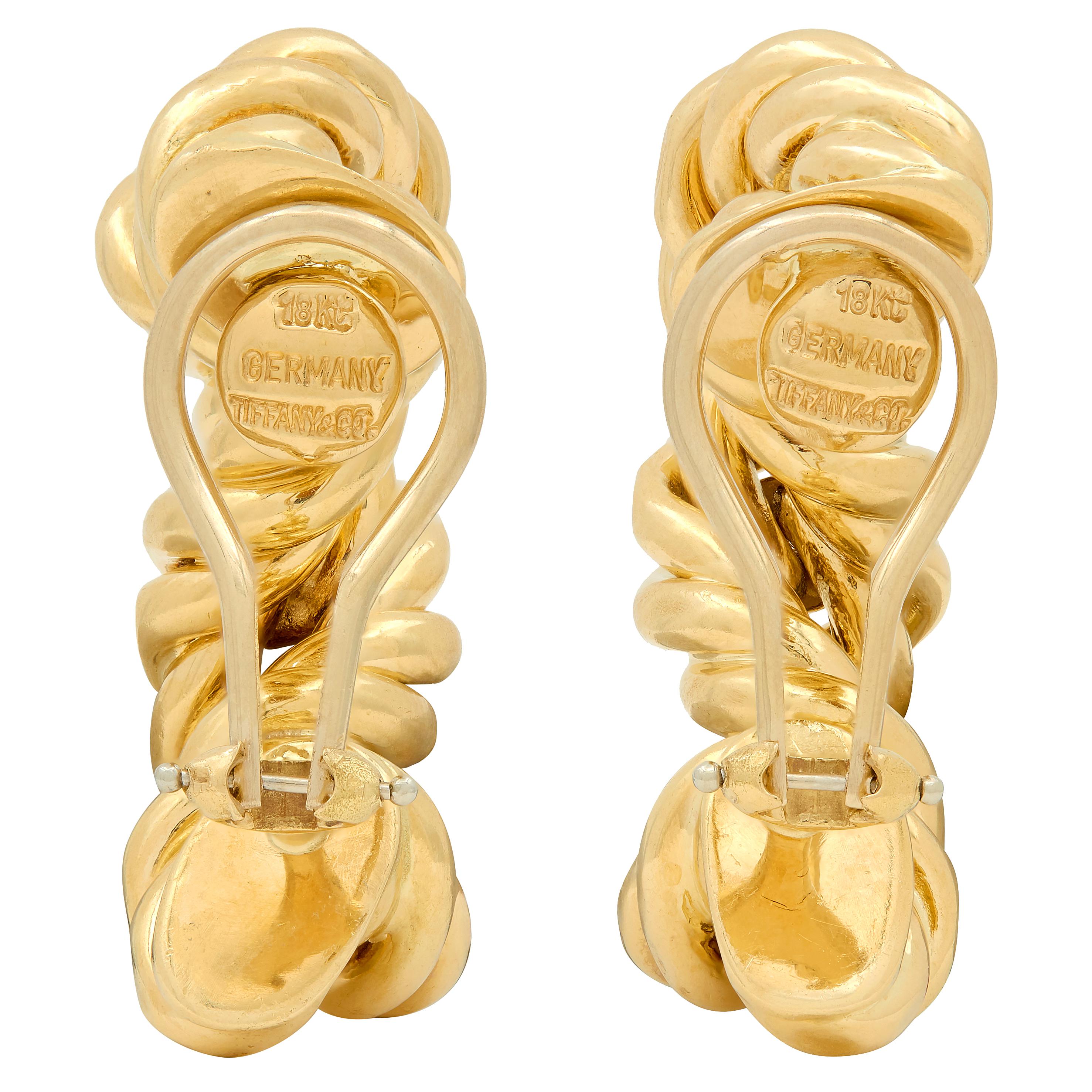 Tiffany & Co. 1980's 18K Yellow Gold Vintage Twisting Hoop Ear-Clip Earrings