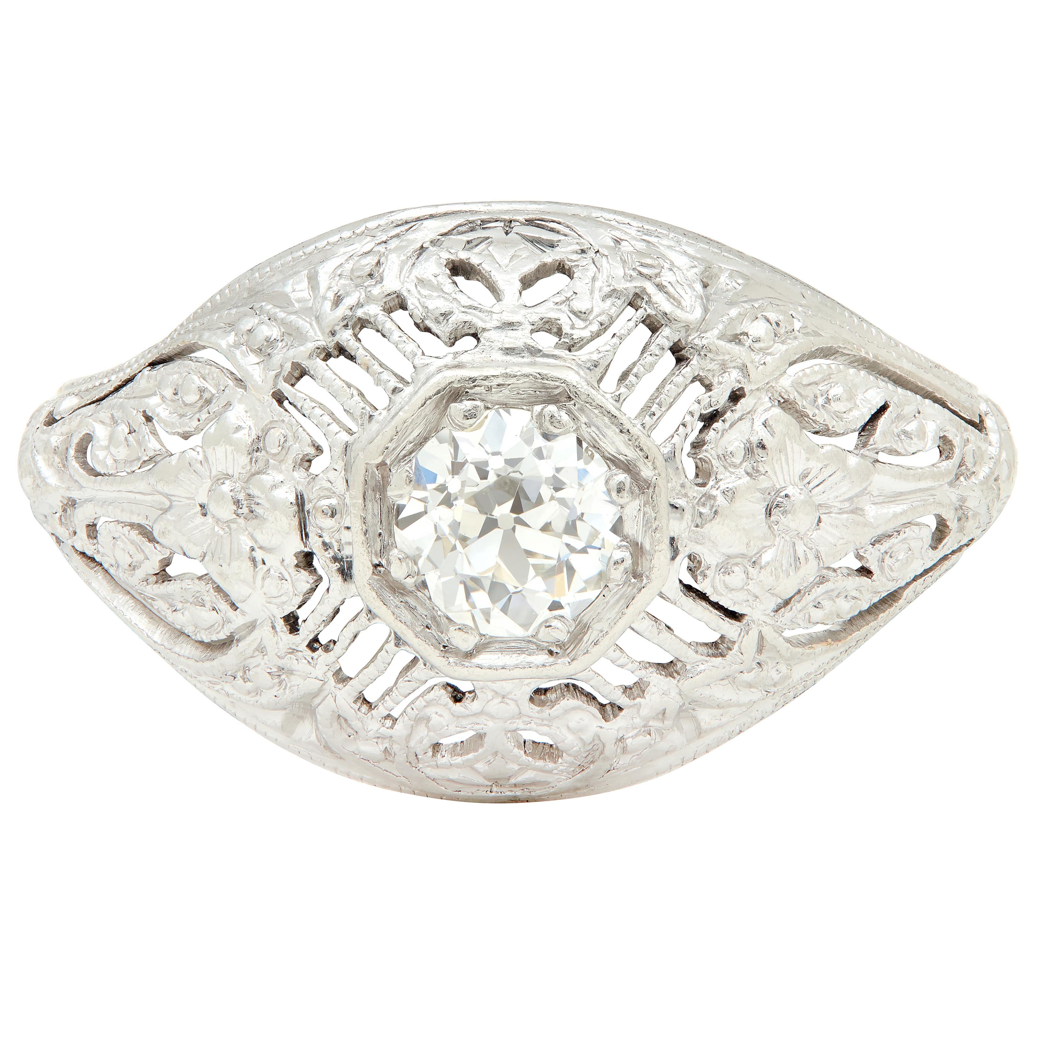 Edwardian Old European Diamond Platinum Orange Blossom Antique Engagement Ring