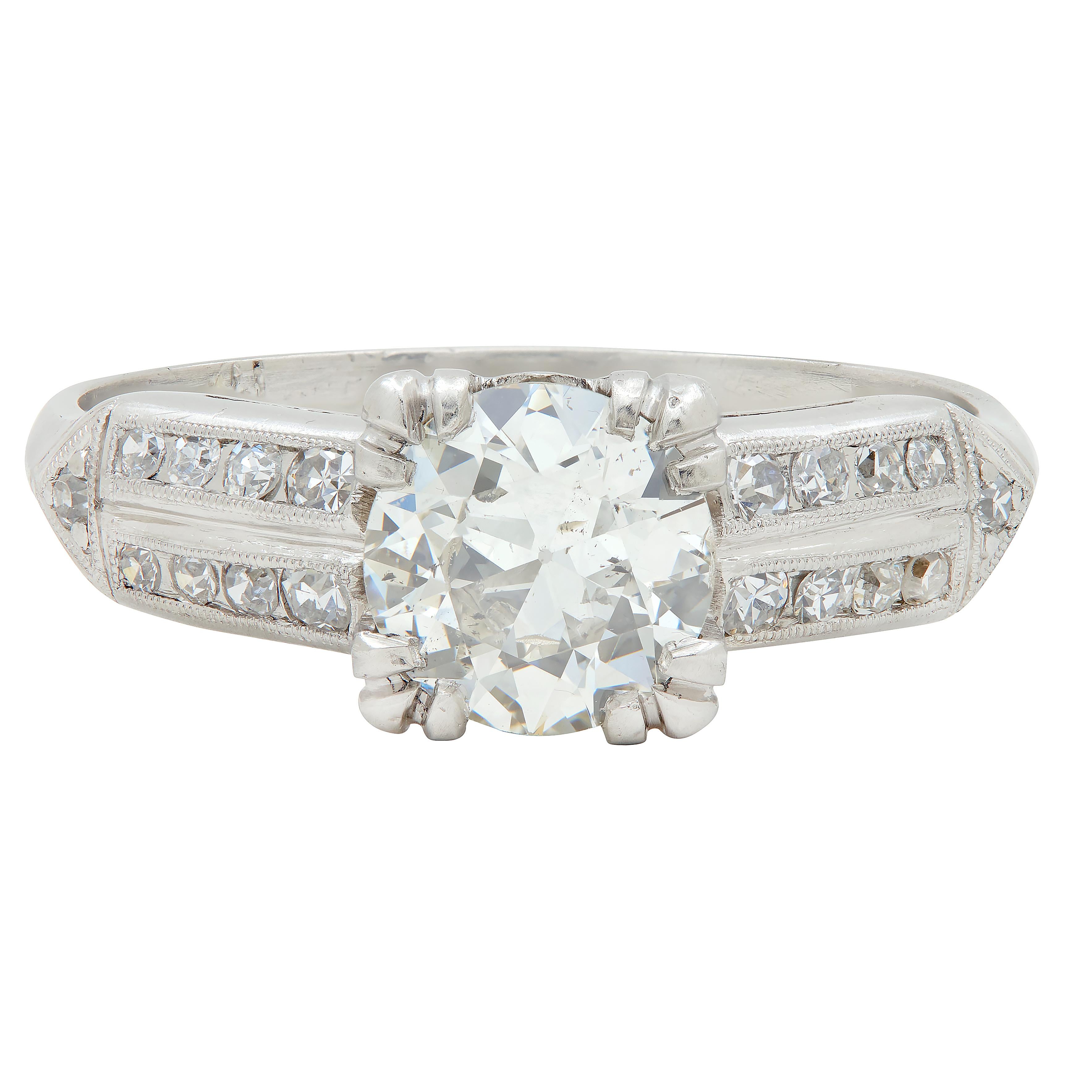 Mid-Century Old European Cut Diamond Platinum Arrow Vintage Engagement Ring GIA