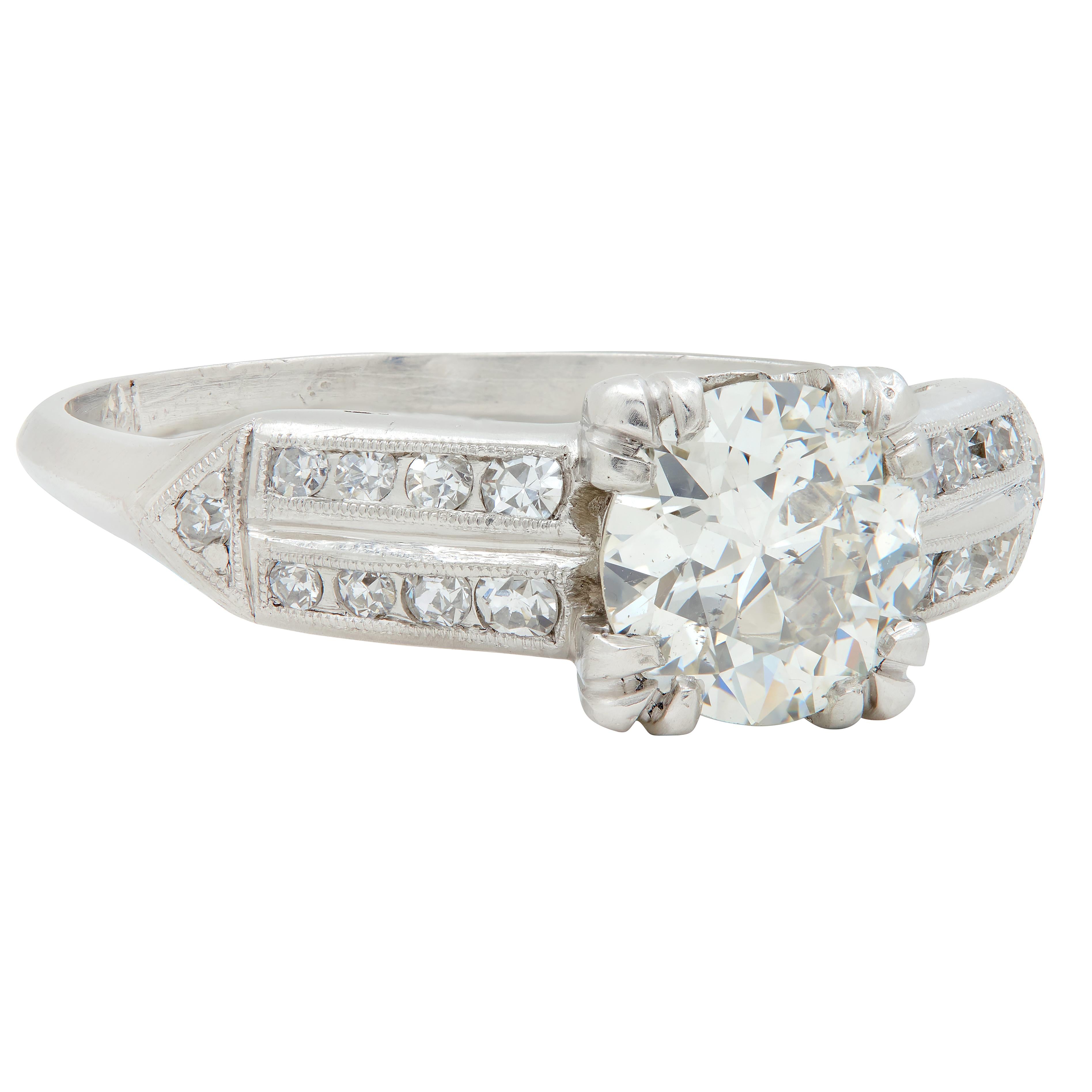 Mid-Century Old European Cut Diamond Platinum Arrow Vintage Engagement Ring GIA