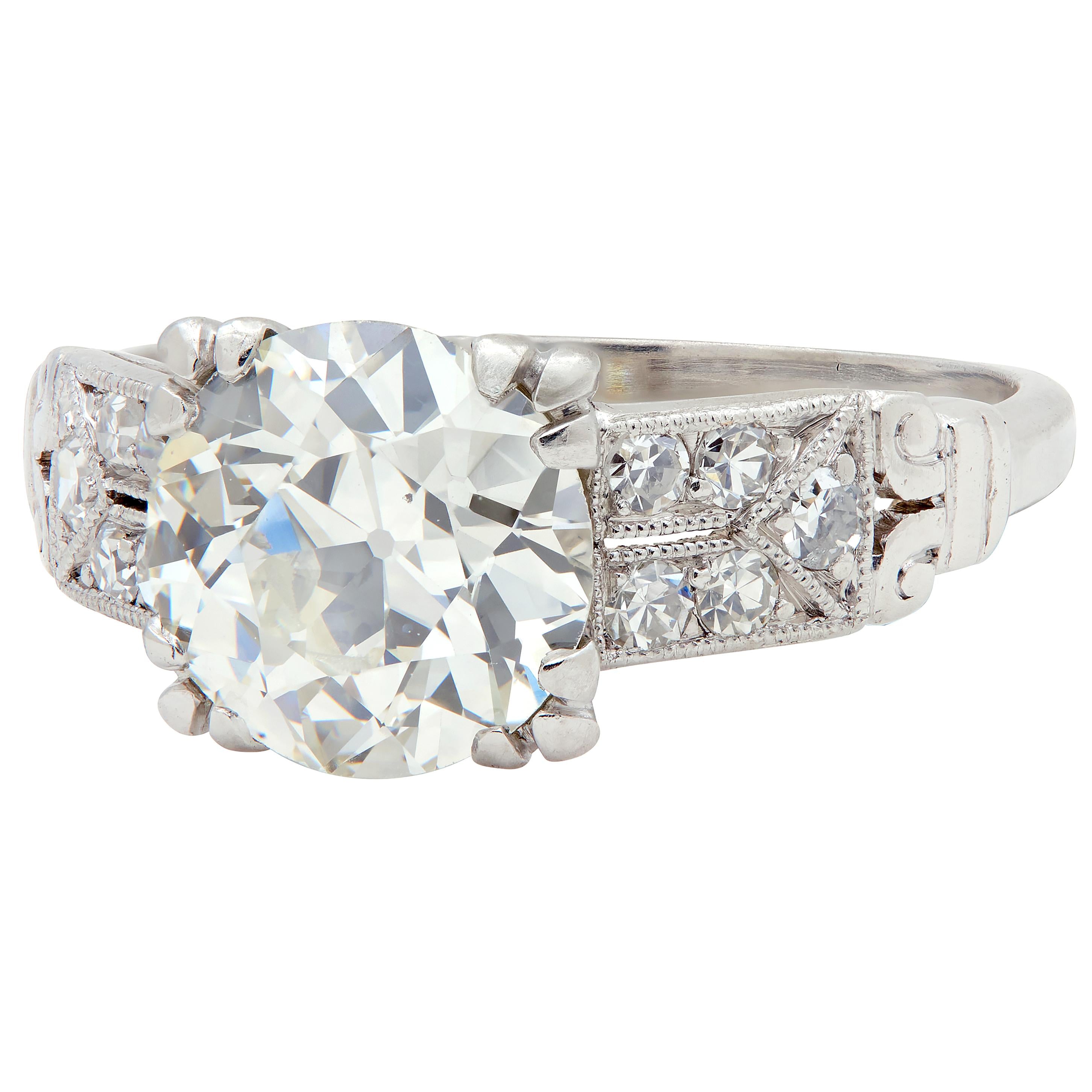 Art Deco 1.84 CTW Diamond Platinum Vintage Scrolling Column Engagement Ring GIA