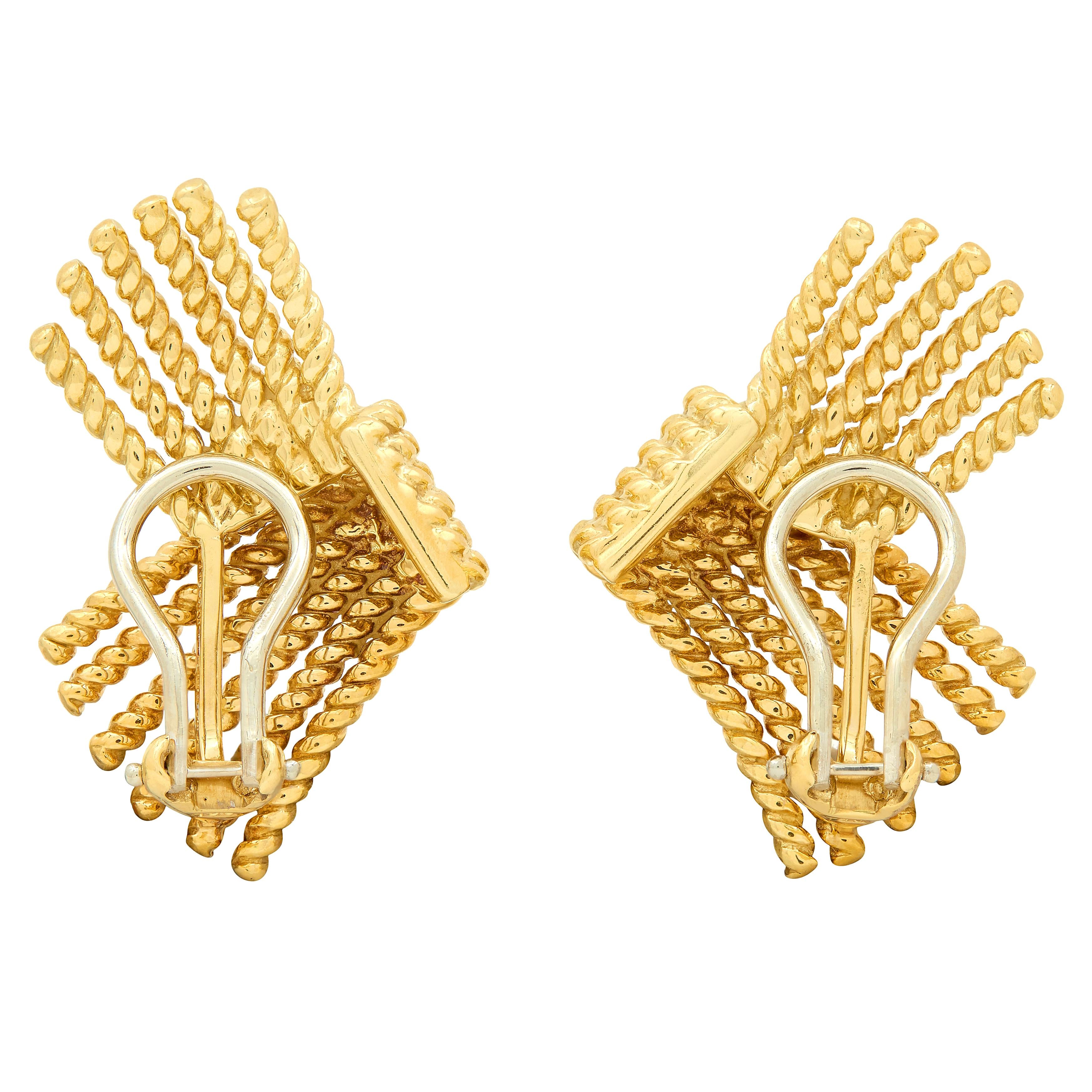 Schlumberger Tiffany & Co. 1960's 18K Yellow Gold Vintage Fanning Rope Earrings