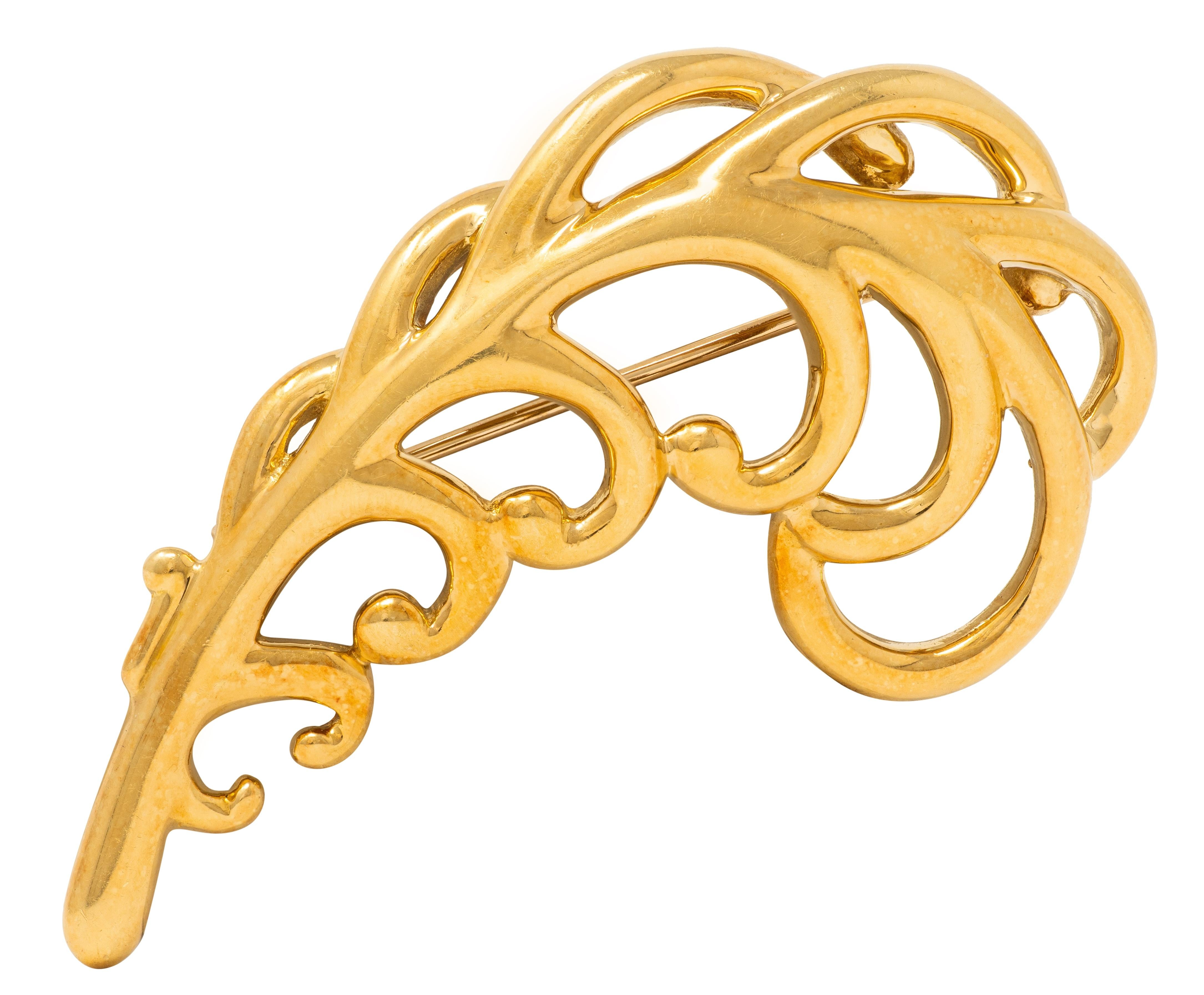Paloma Picasso Tiffany & Co. 1989 18K Yellow Gold Vintage Feather Plume Brooch