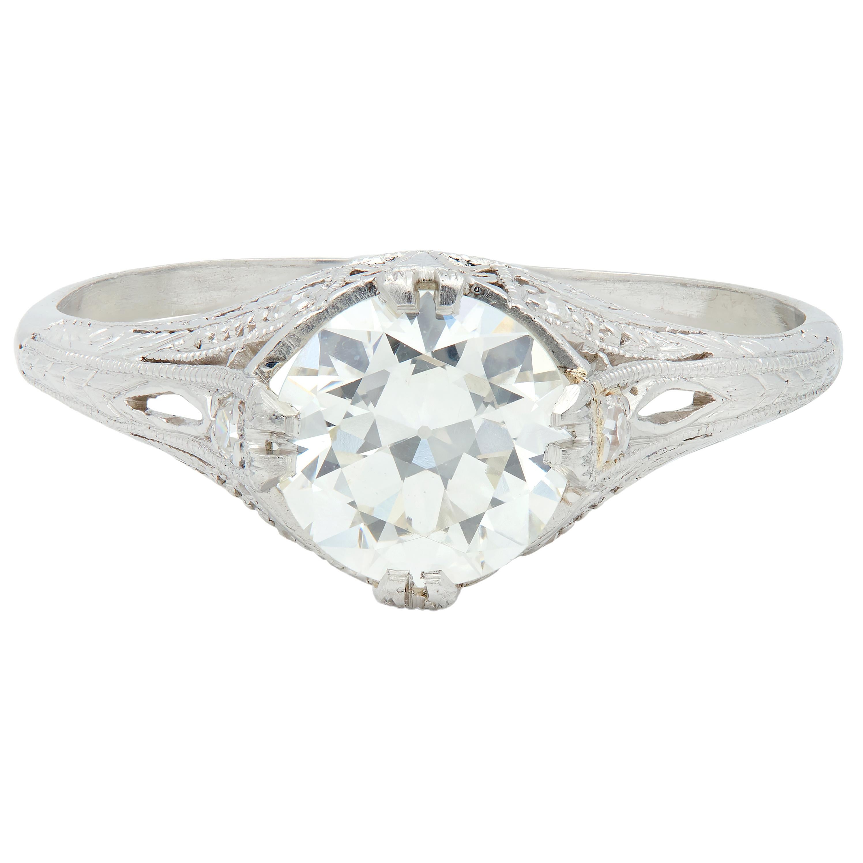 Art Deco 1.26 CTW Old European Cut Diamond Platinum Vintage Engagement Ring