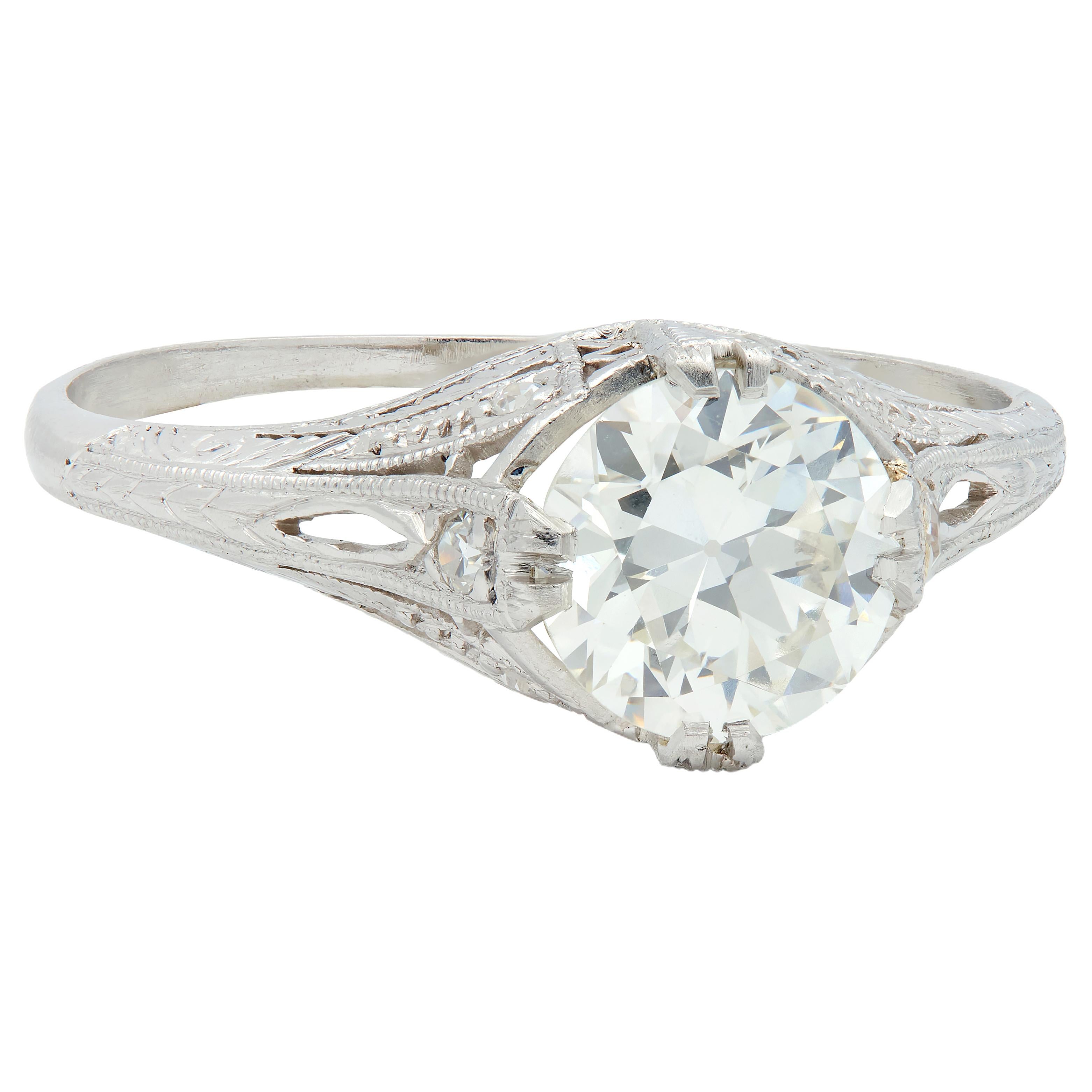 Art Deco 1.26 CTW Old European Cut Diamond Platinum Vintage Engagement Ring