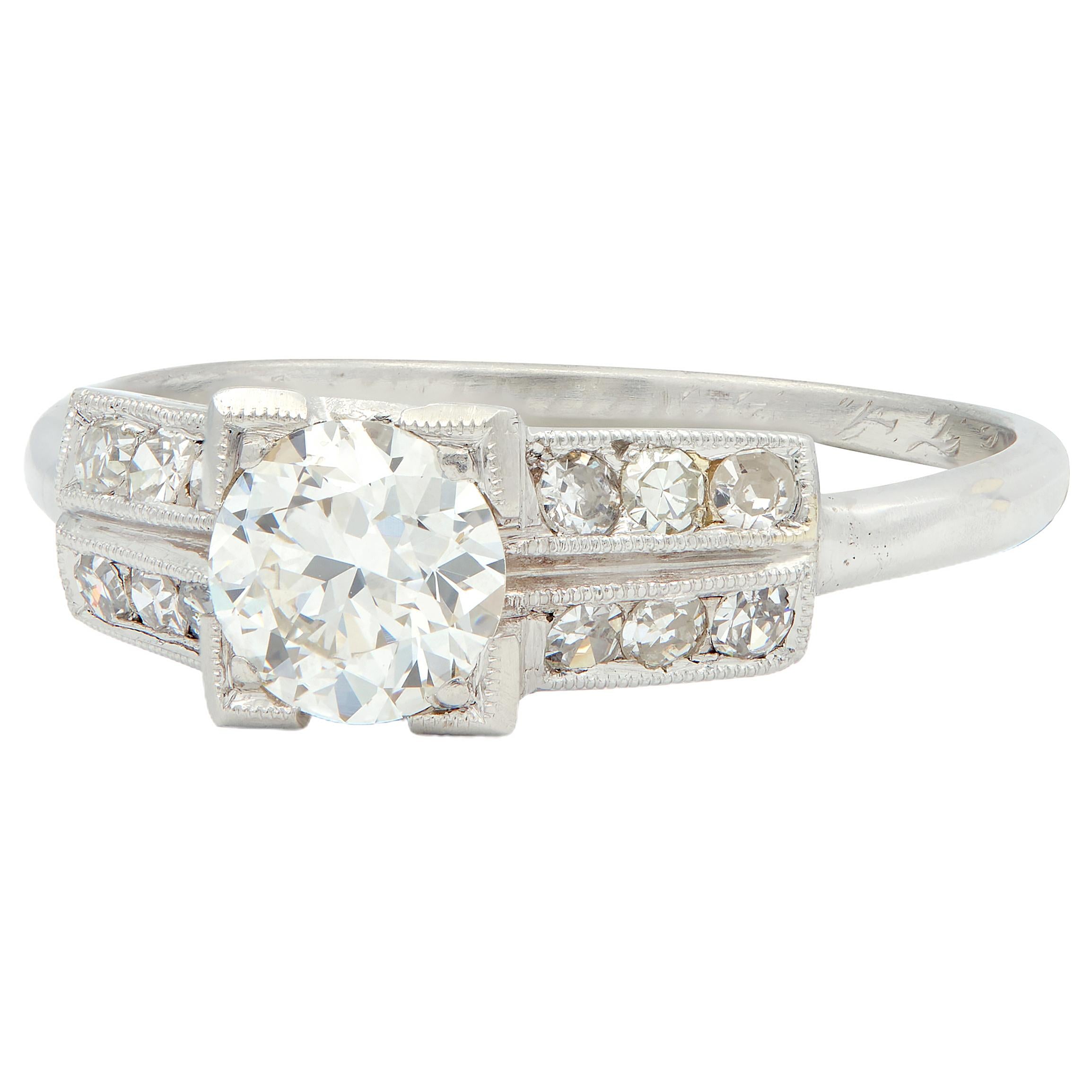 Art Deco 1935 0.65 CTW Old European Diamond Platinum Vintage Engagement Ring
