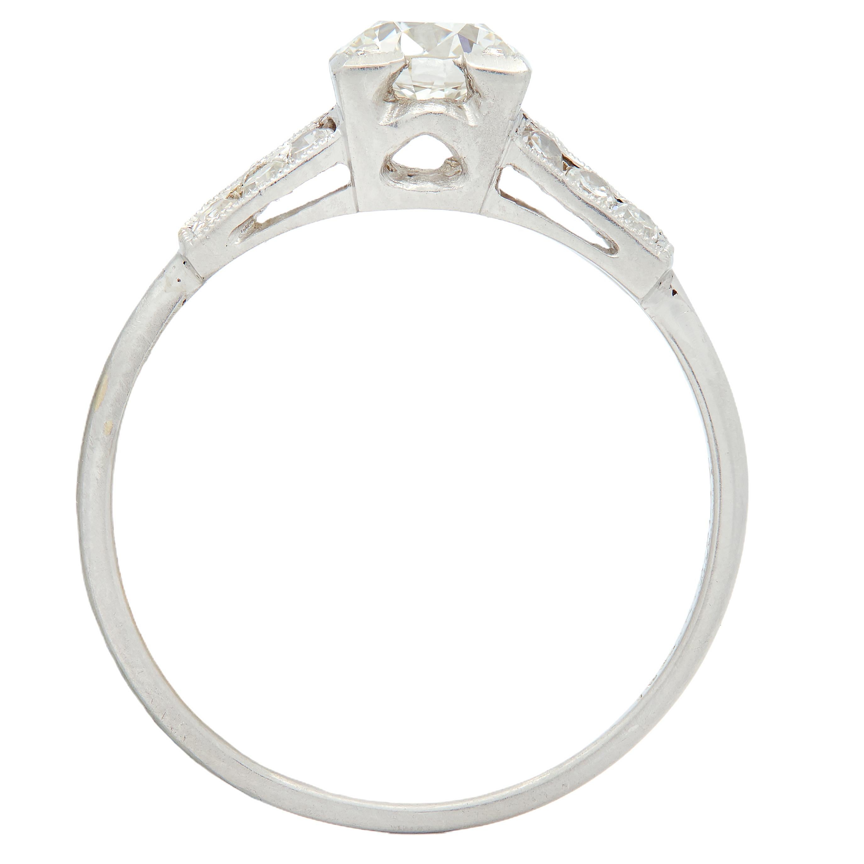 Art Deco 1935 0.65 CTW Old European Diamond Platinum Vintage Engagement Ring