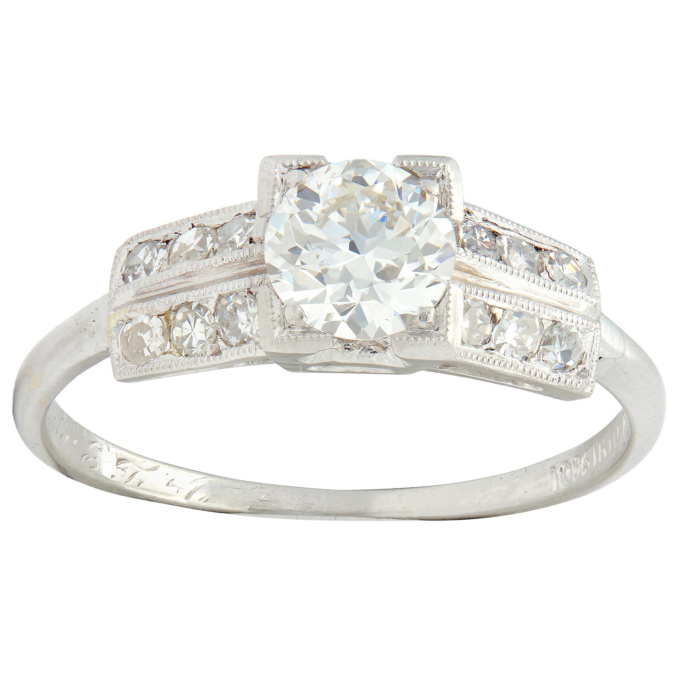 Art Deco 1935 0.65 CTW Old European Diamond Platinum Vintage Engagement Ring