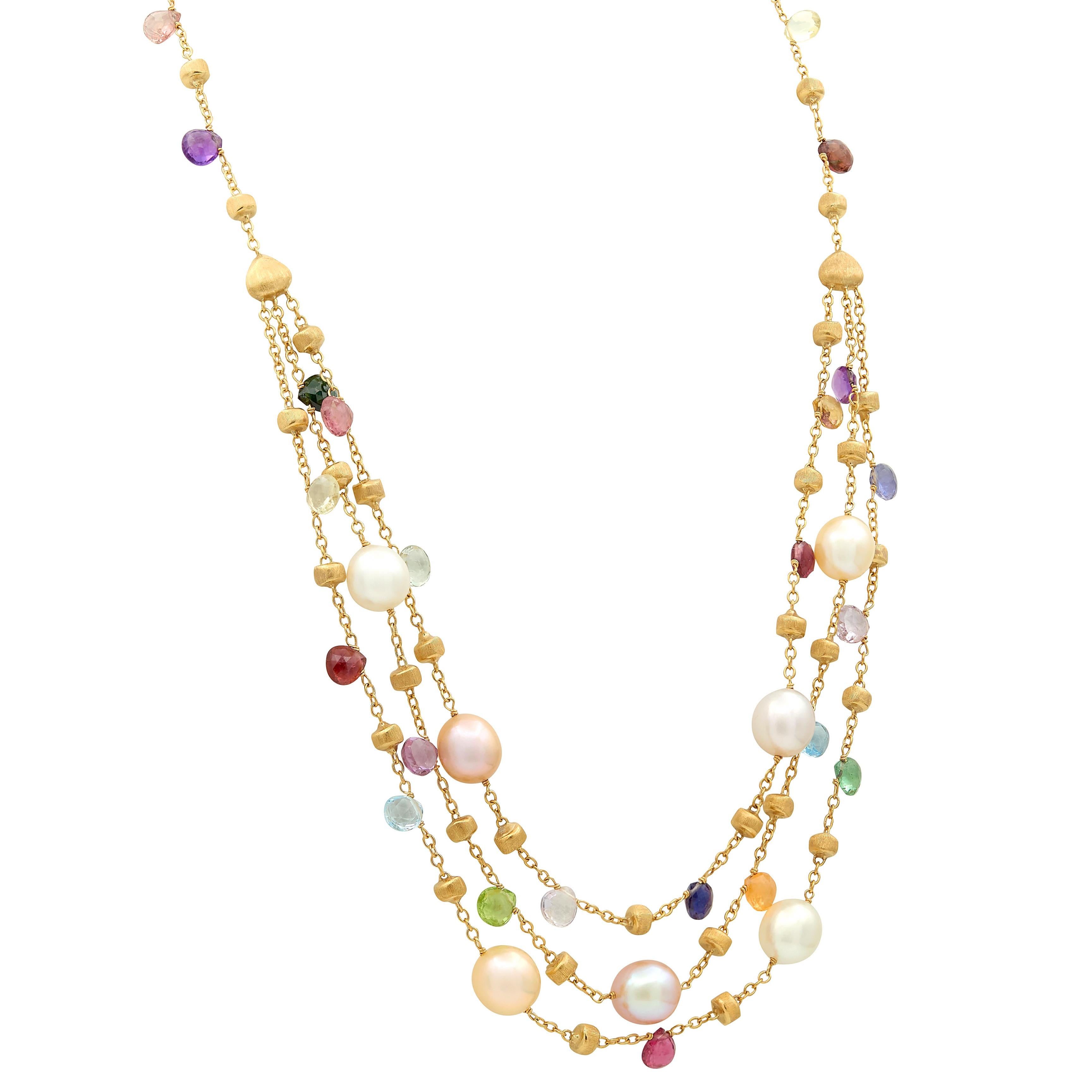 Marco Bicego Multi-Gem Pearl 18K Gold Multi-Strand Confetti Necklace
