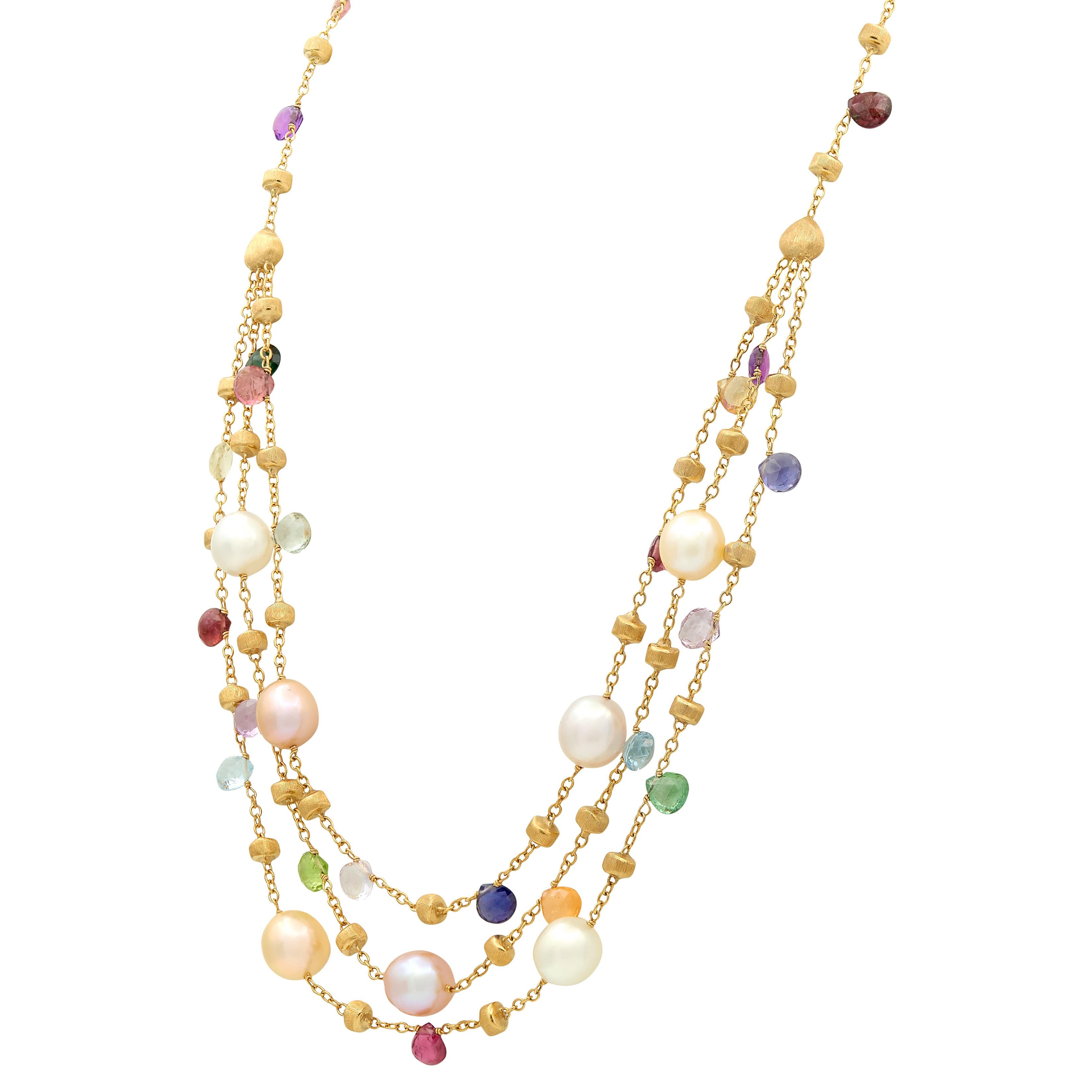 Marco Bicego Multi-Gem Pearl 18K Gold Multi-Strand Confetti Necklace