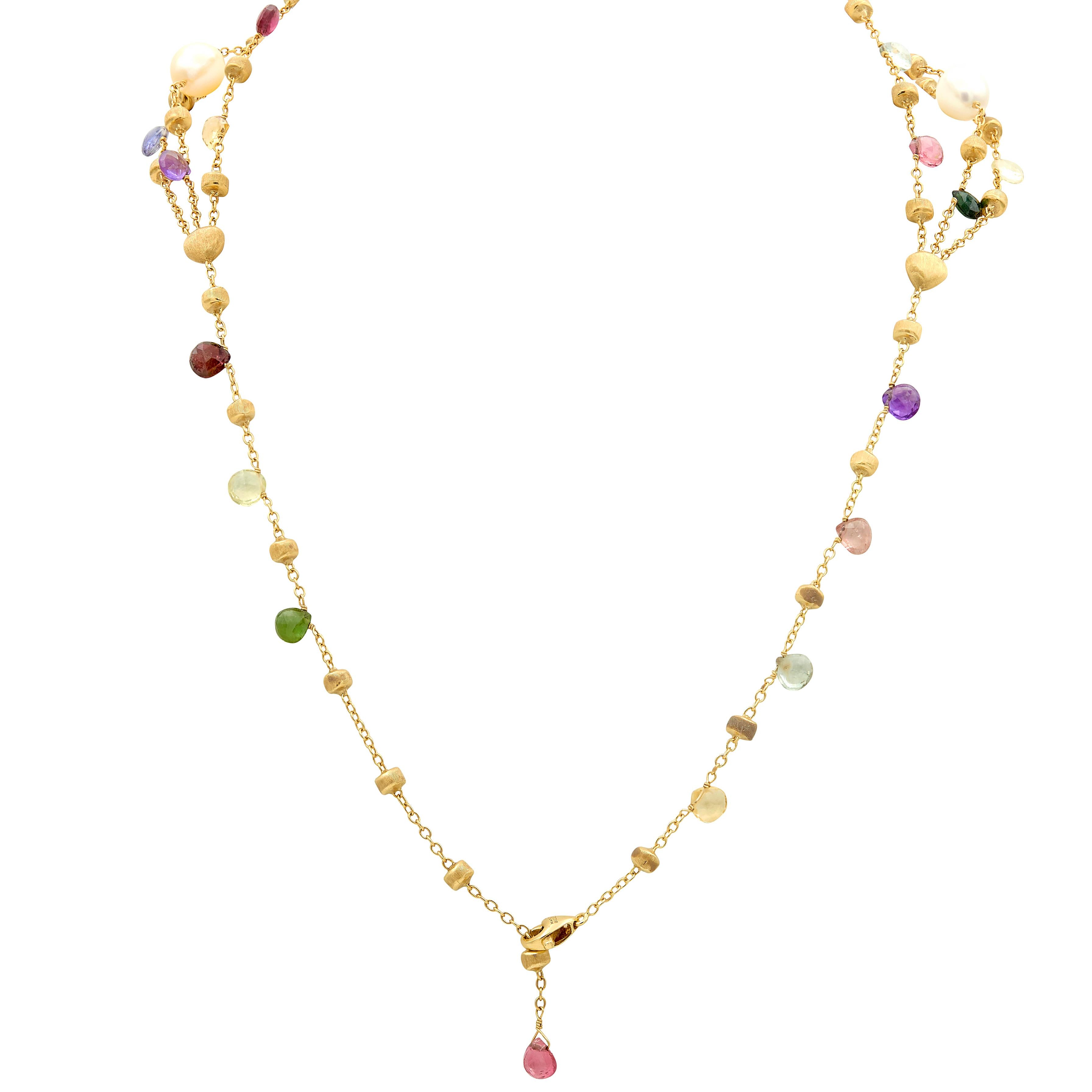 Marco Bicego Multi-Gem Pearl 18K Gold Multi-Strand Confetti Necklace