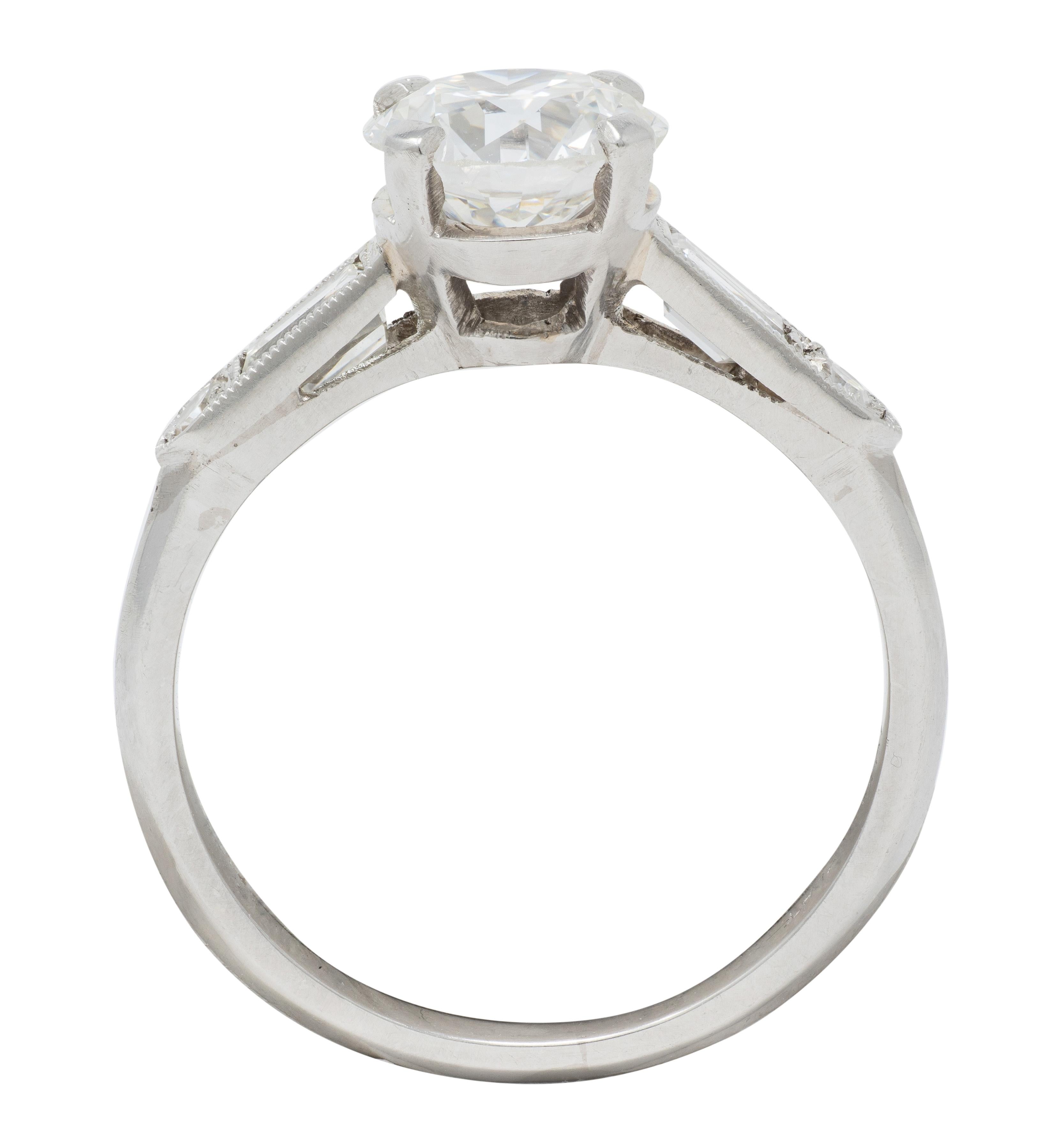 Mid-Century 1.60 CTW Diamond Platinum Knife Edge Vintage Engagement Ring GIA