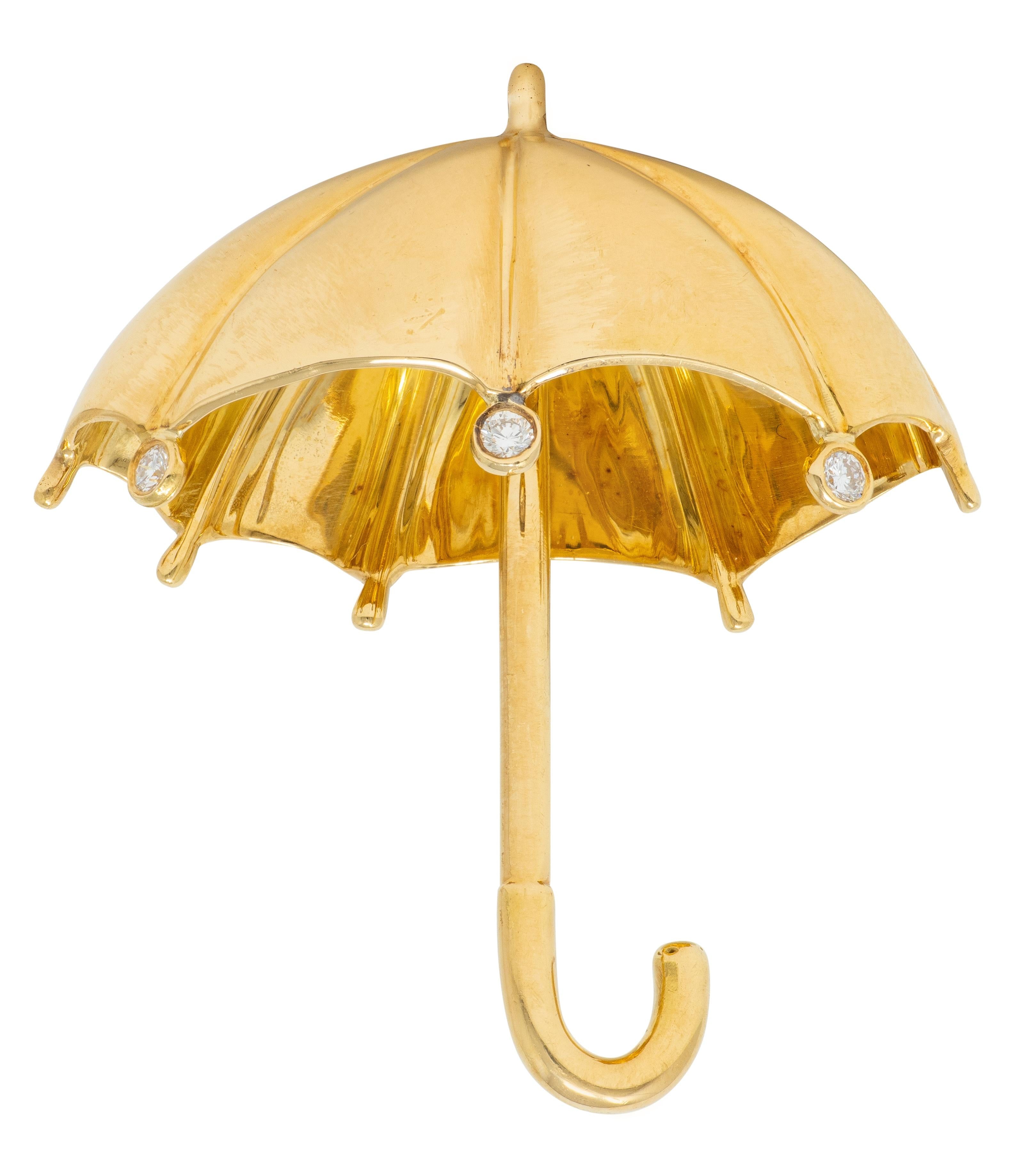 Tiffany & Co. 1960's Diamond 18 Karat Yellow Gold Vintage Umbrella Brooch
