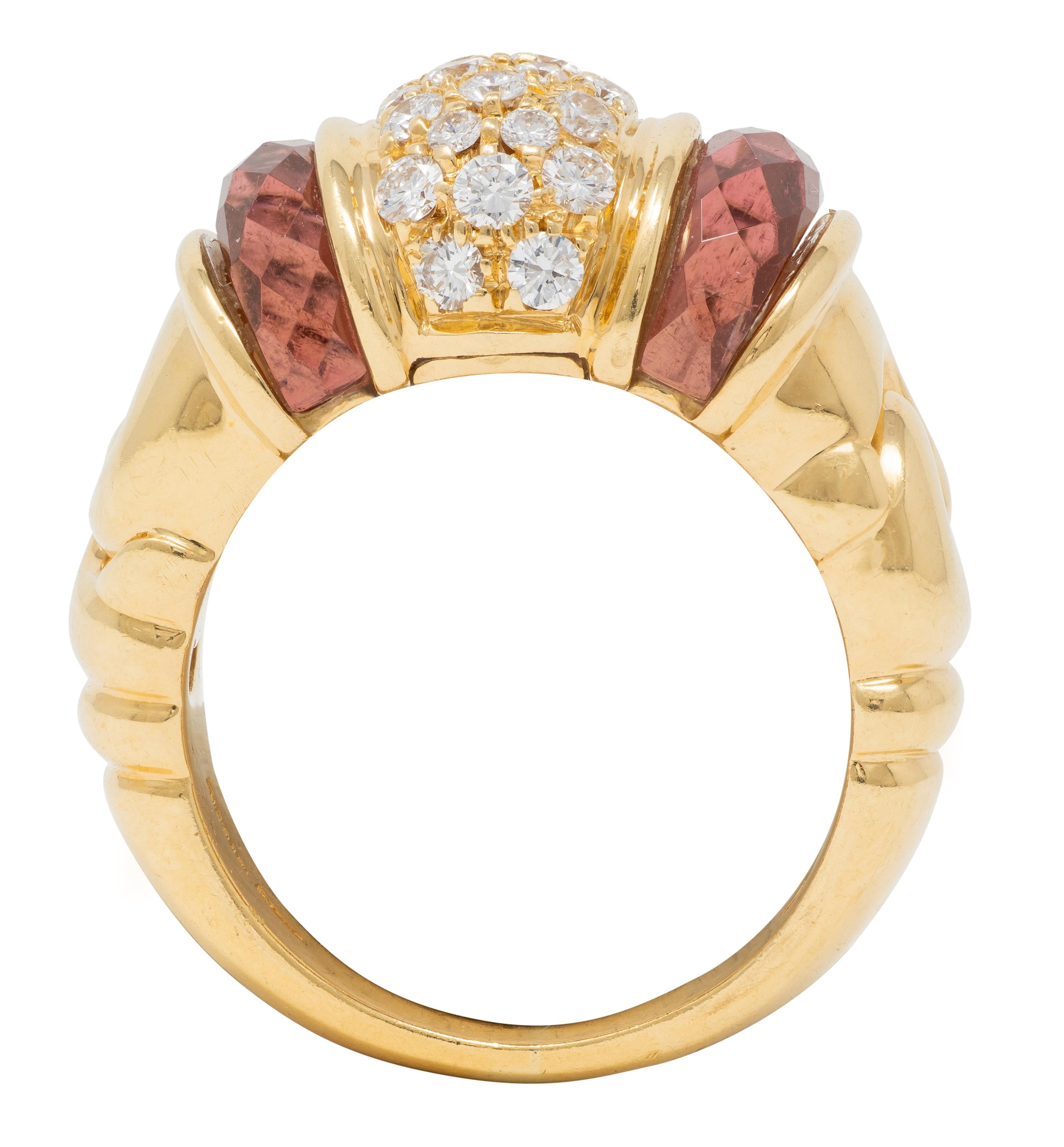 Bulgari 1990's Diamond Tourmaline 18 Karat Yellow Gold Vintage Passo Doppio Ring