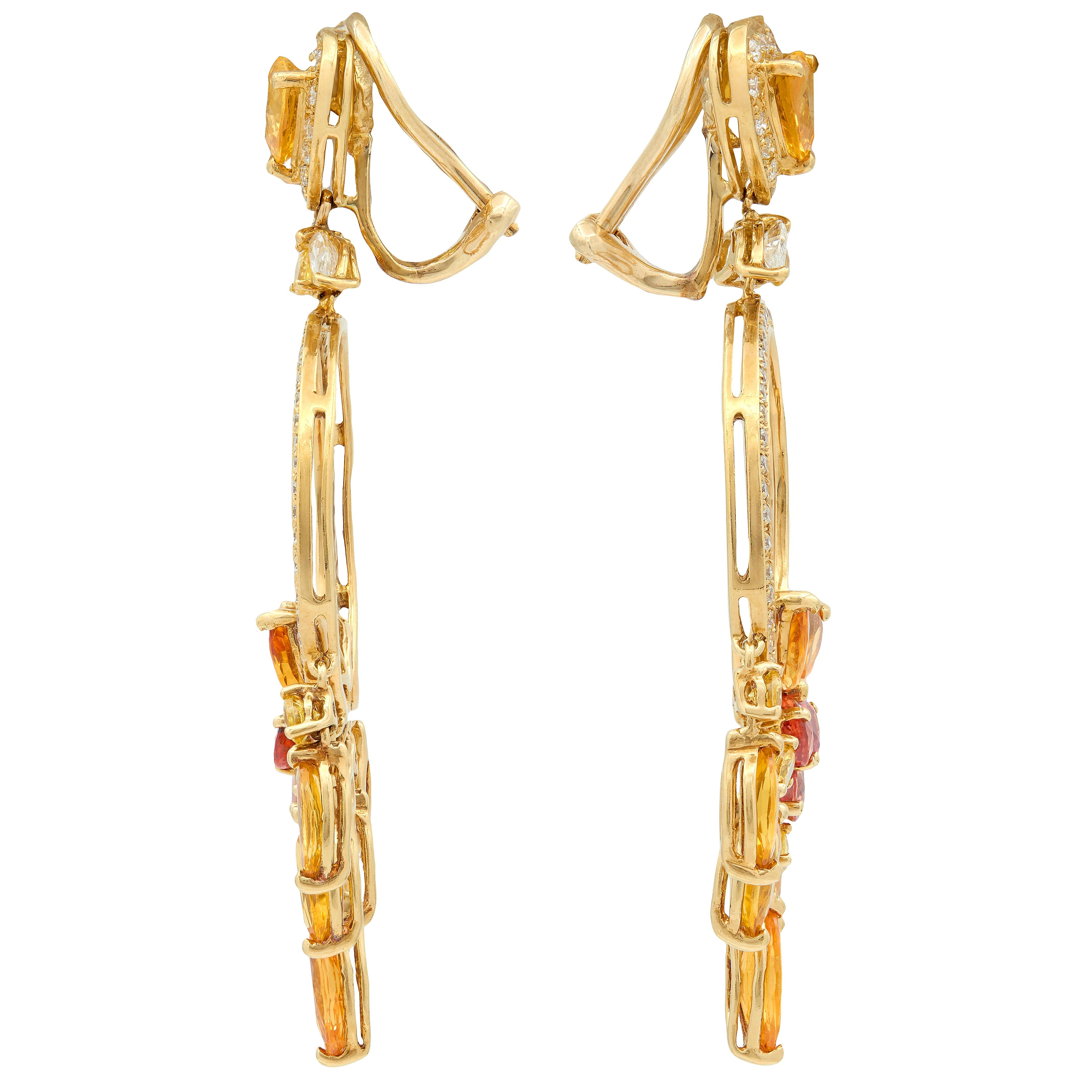 Contemporary Sapphire Diamond 18K Gold Butterfly Chandelier Drop Earrings