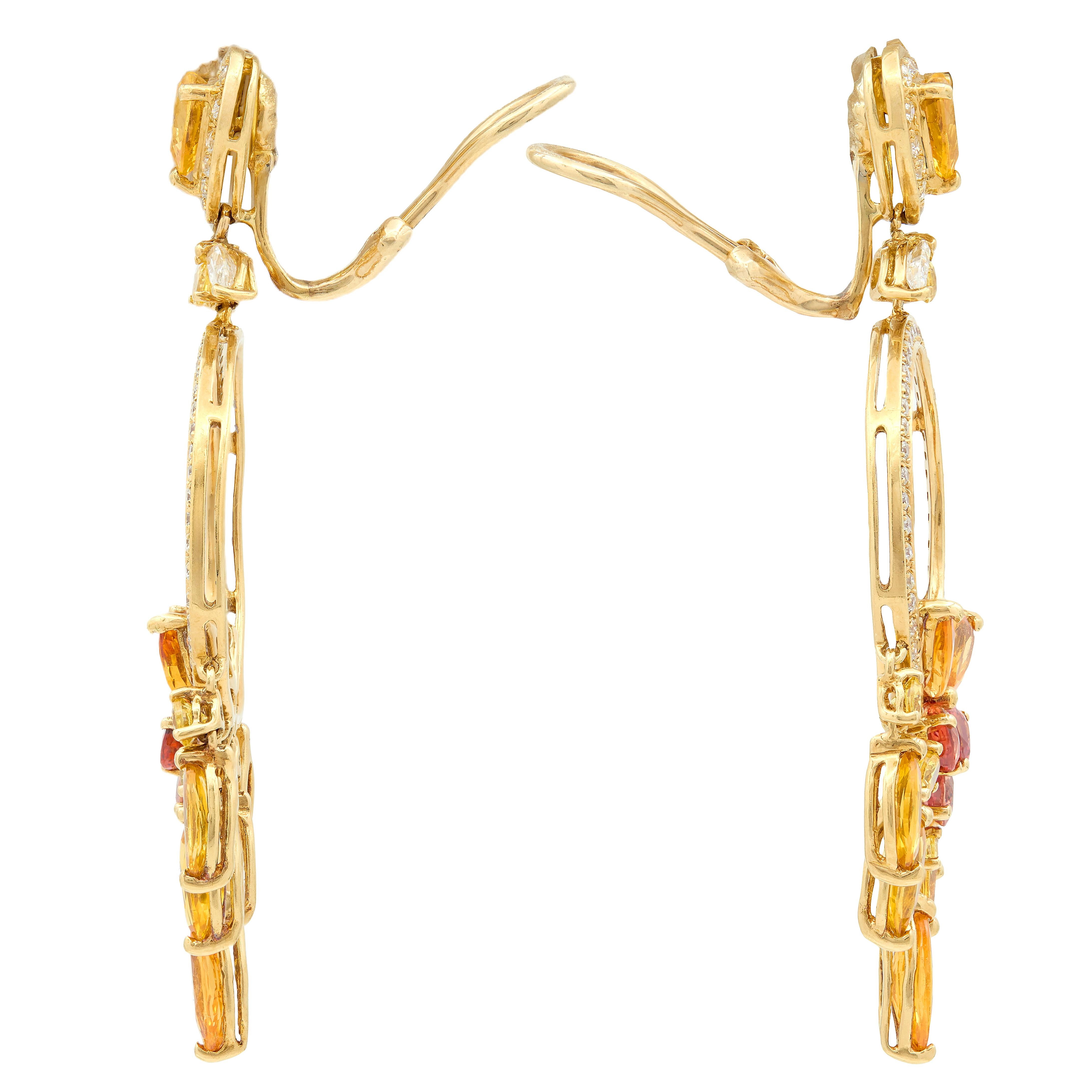 Contemporary Sapphire Diamond 18K Gold Butterfly Chandelier Drop Earrings