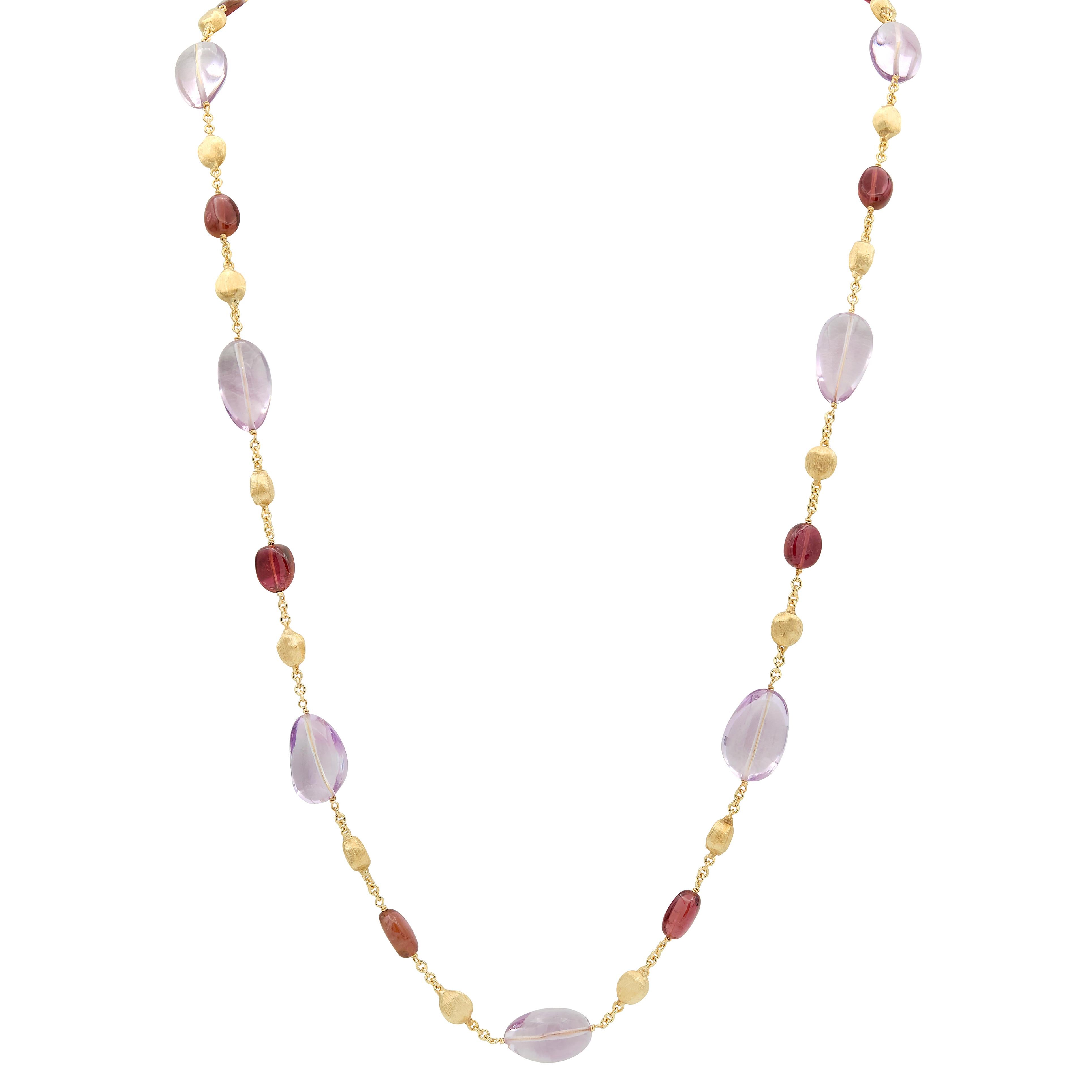 Marco Bicego Amethyst Tourmaline 18 Karat Yellow Gold Beaded Station Necklace