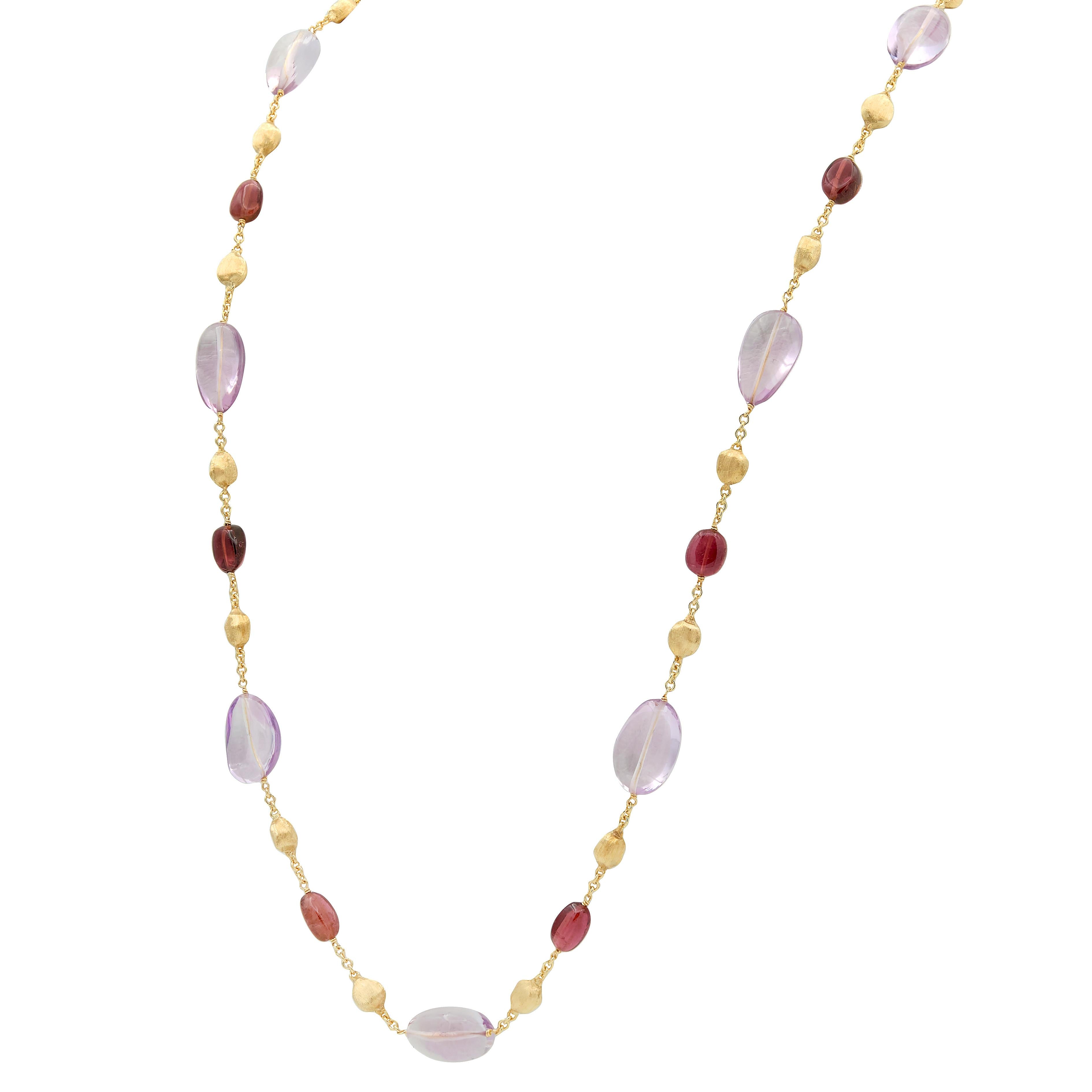 Marco Bicego Amethyst Tourmaline 18 Karat Yellow Gold Beaded Station Necklace