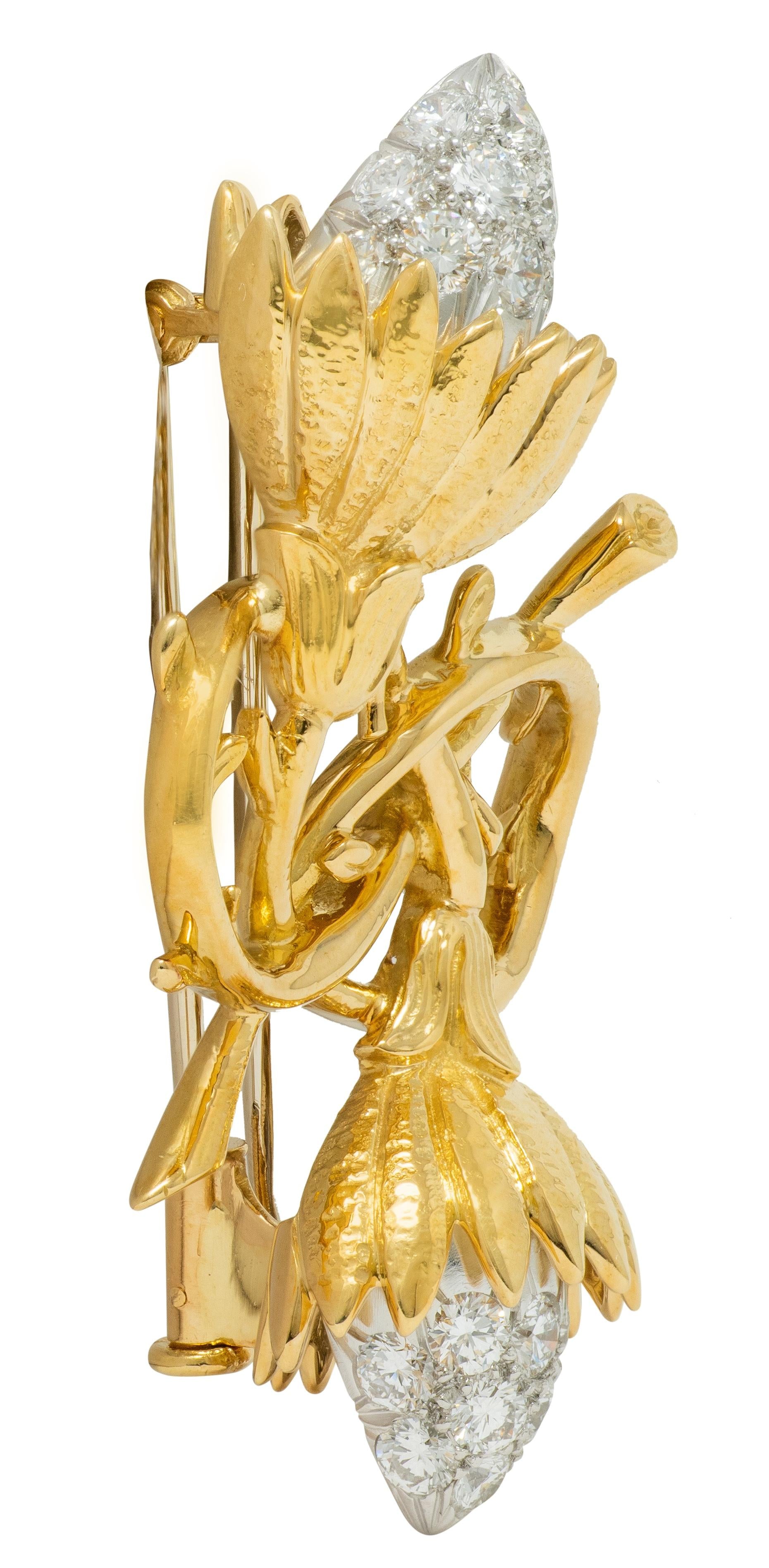 Schlumberger Tiffany & Co. 1970's Diamond Platinum 18 Karat Gold Thistle Brooch