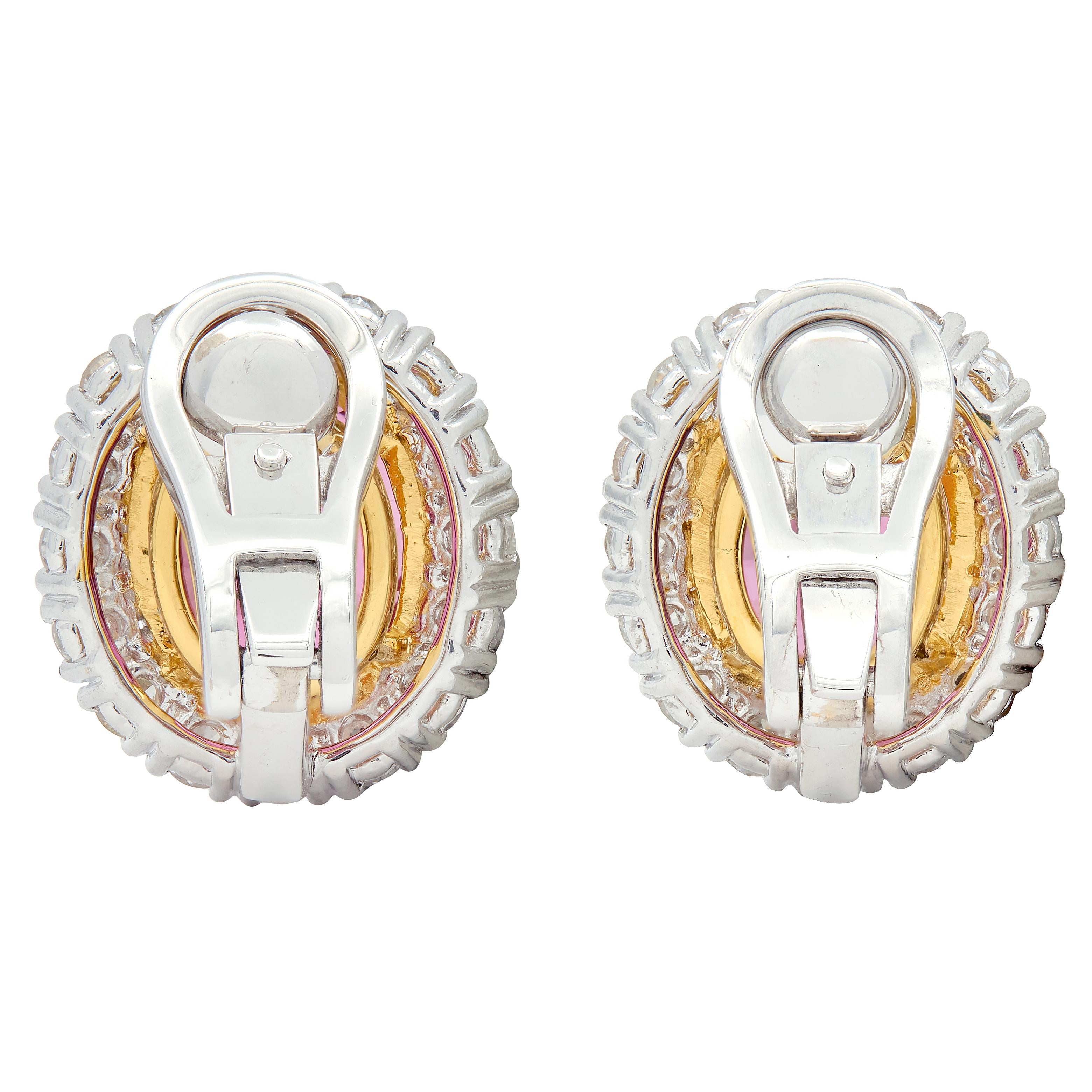 Contemporary Spinel Diamond Platinum 18 Karat Yellow Gold Halo Ear-Clip Earrings
