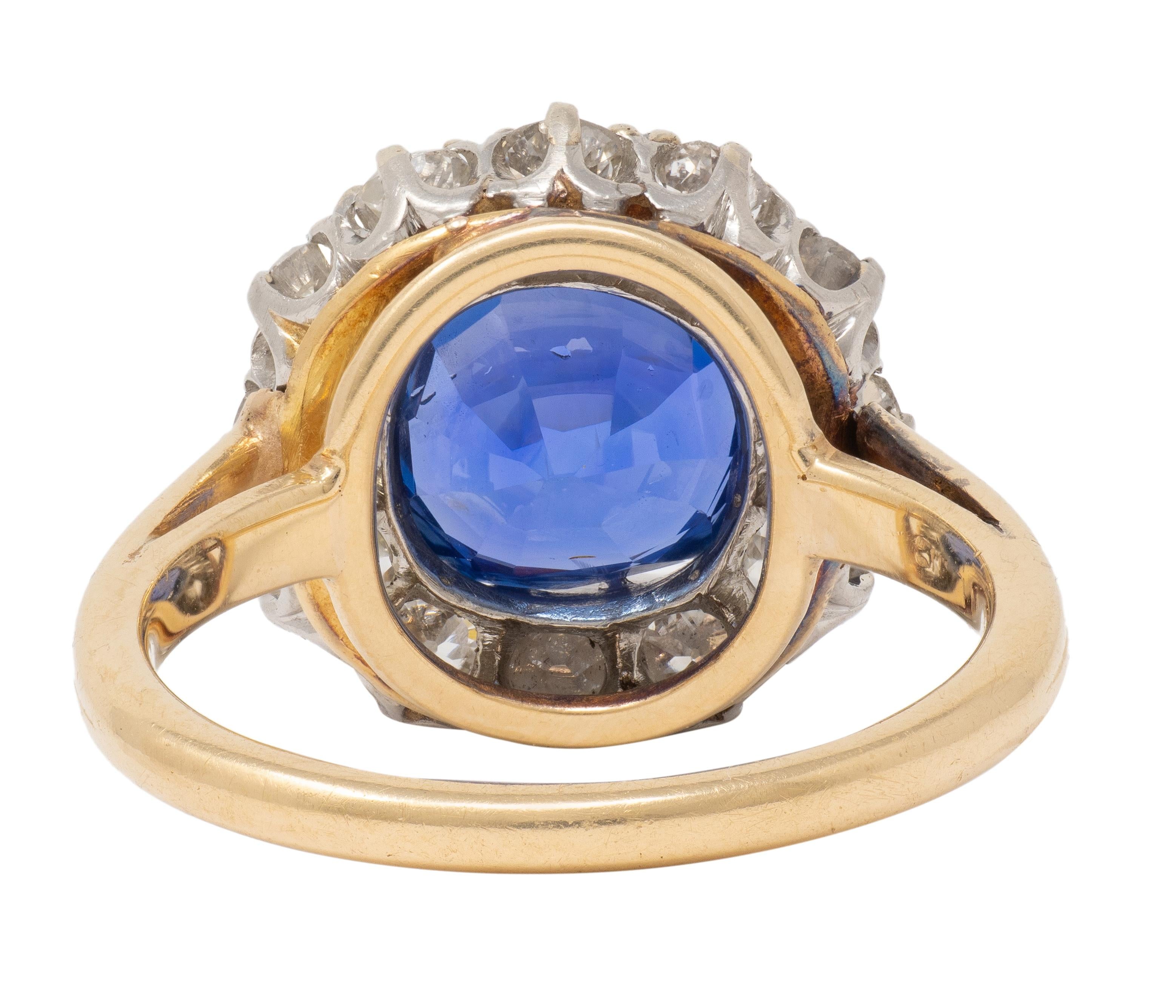 Edwardian 5.13 CTW No Heat Ceylon Sapphire Diamond 14K Antique Halo Ring GIA