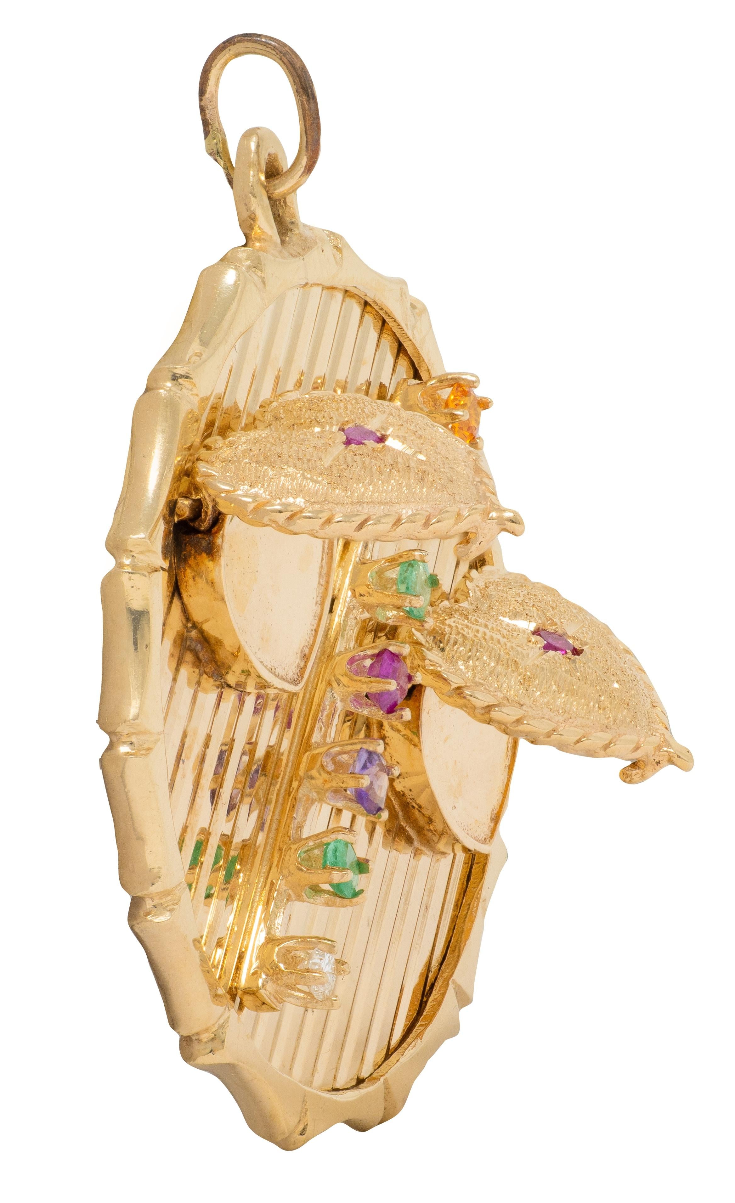 1950's Multi-Gem 14 Karat Yellow Gold Vintage Dearest Locket Heart Pendant