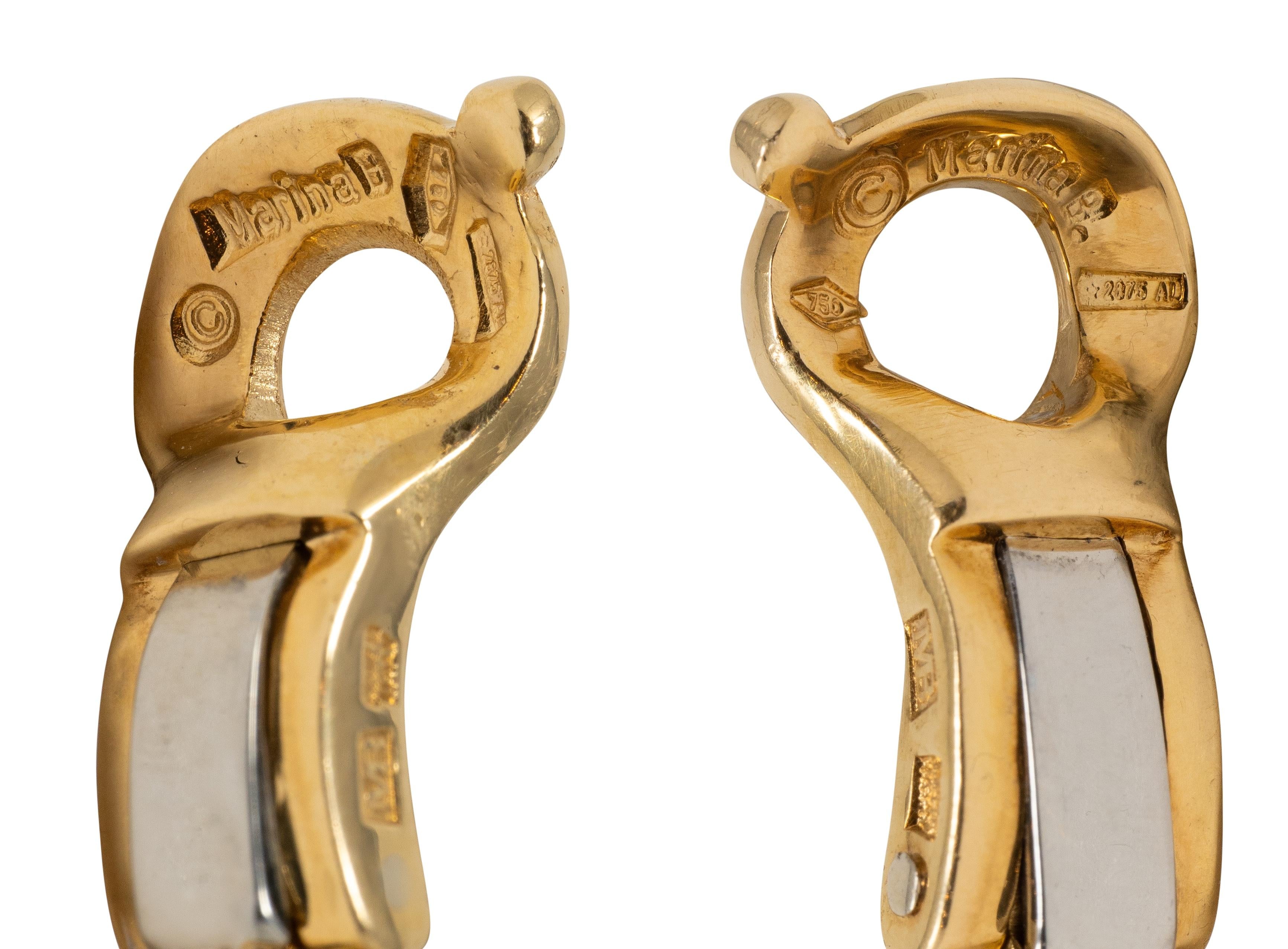Marina B. 1990's 18K Two-Tone Gold Double Chestnut Vintage Ear-Clip Earrings