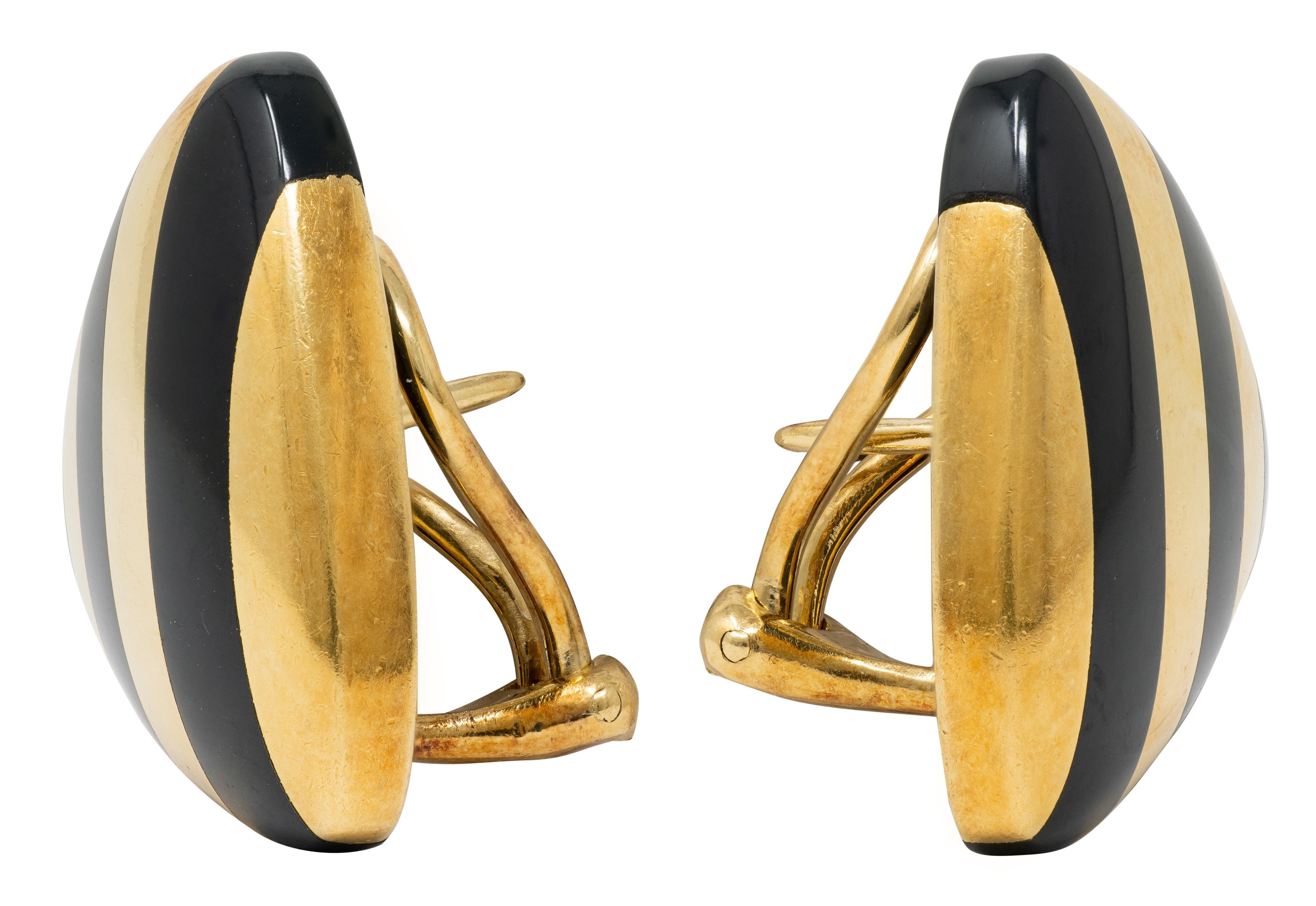 Angela Cummings 1980's Onyx 18 Karat Yellow Gold Vintage Inlay Stripe Earrings