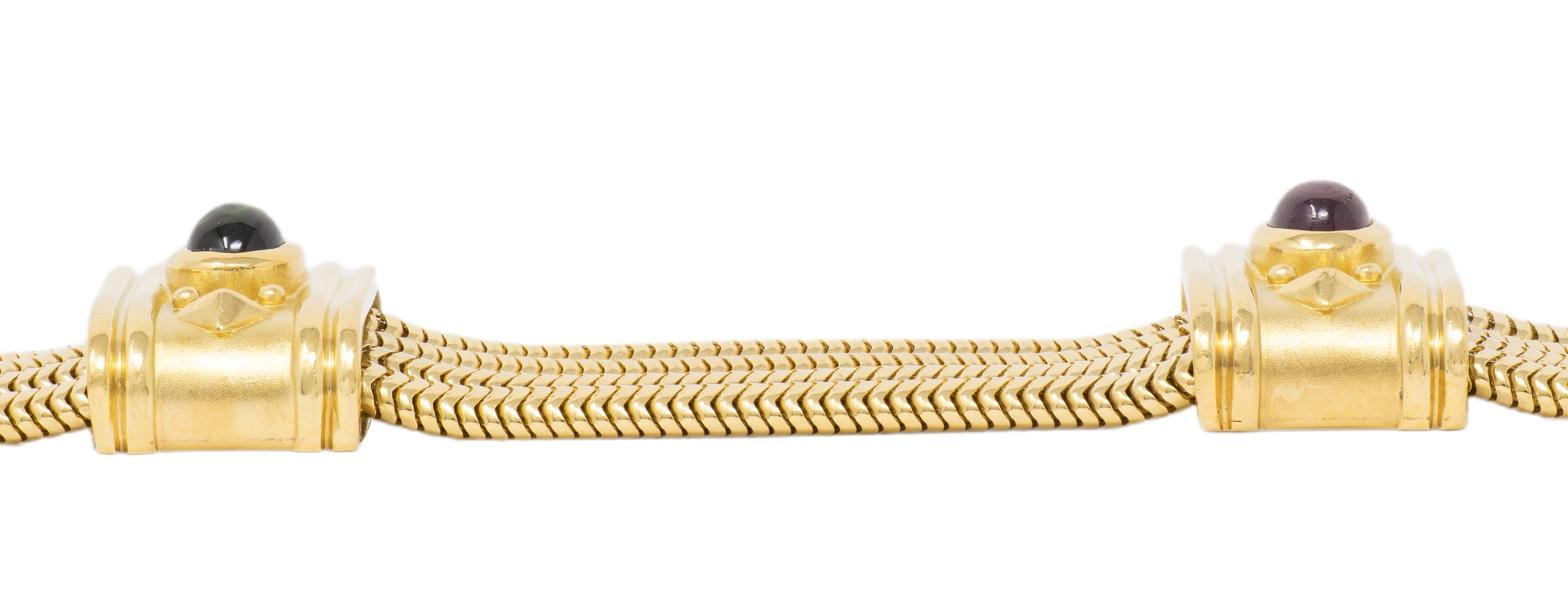 SeidenGang 1990's Tourmaline 18 Karat Yellow Gold Multi-Strand Vintage Bracelet