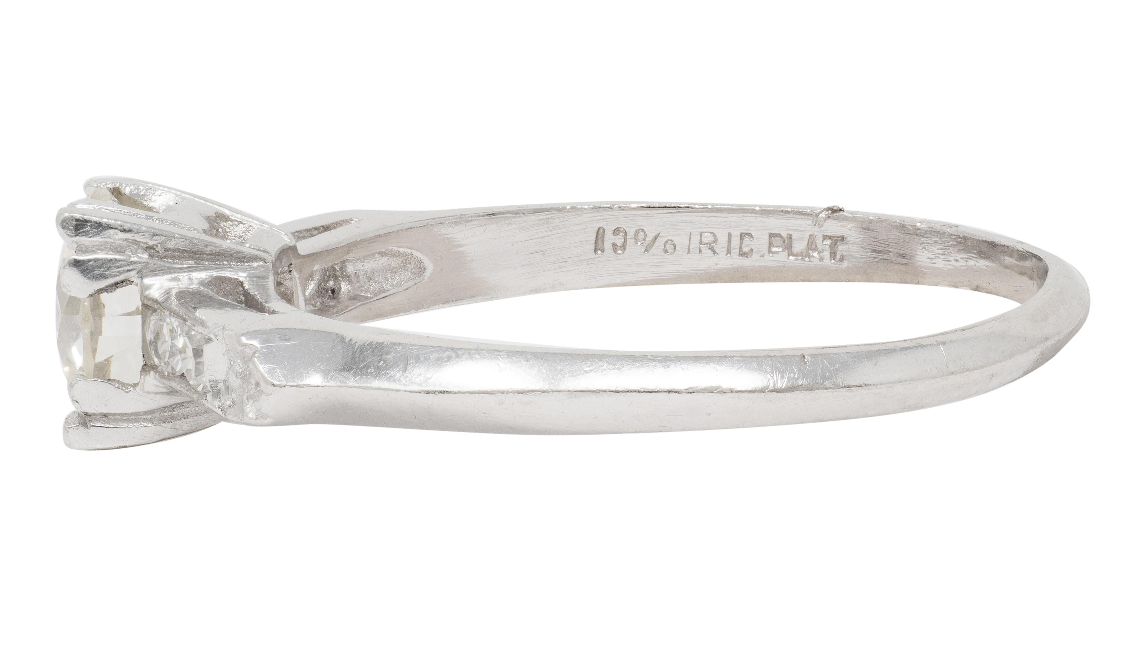 Mid-Century 0.94 CTW Transitional Cut Diamond Platinum Vintage Engagement Ring