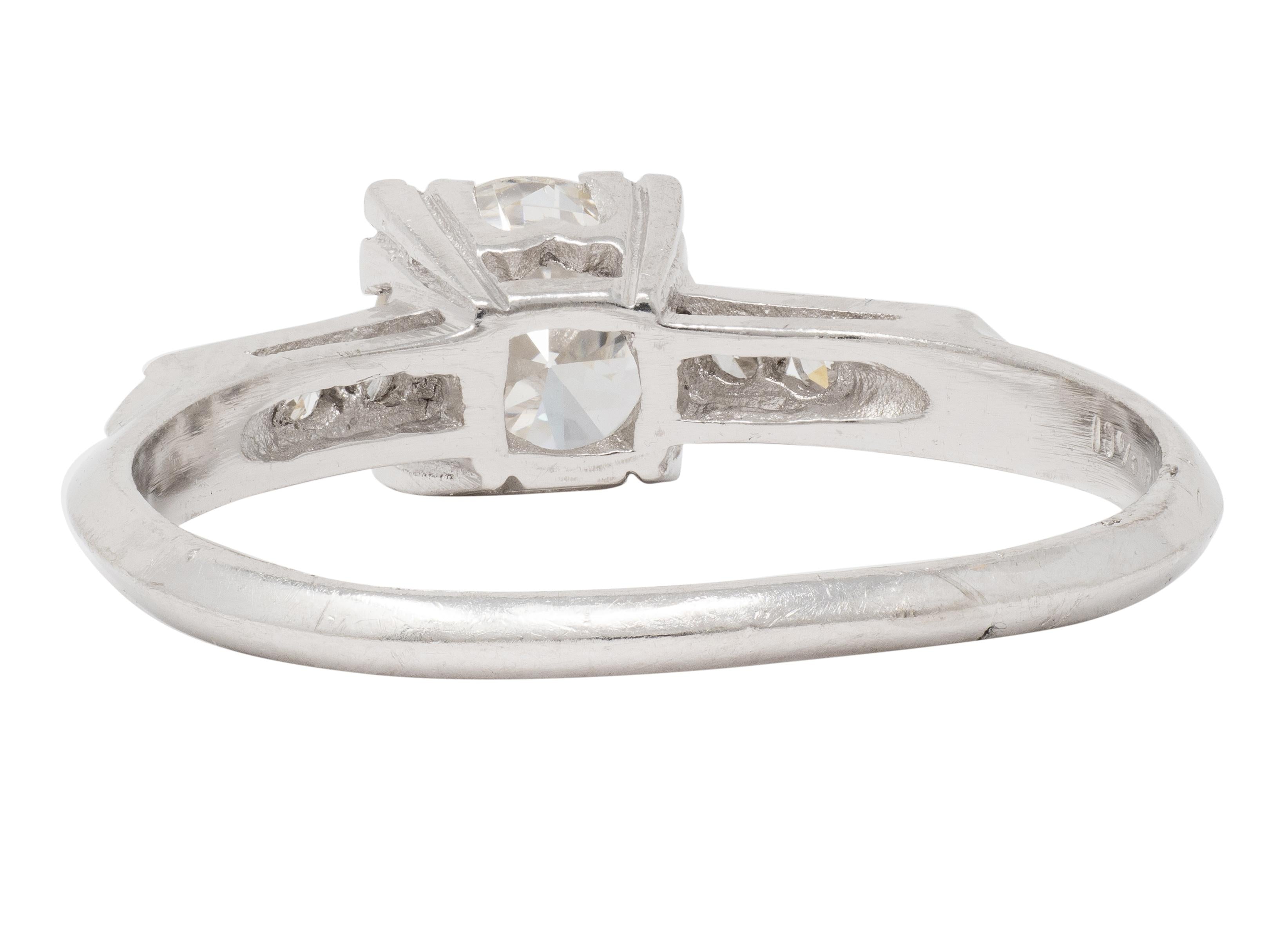 Mid-Century 0.94 CTW Transitional Cut Diamond Platinum Vintage Engagement Ring